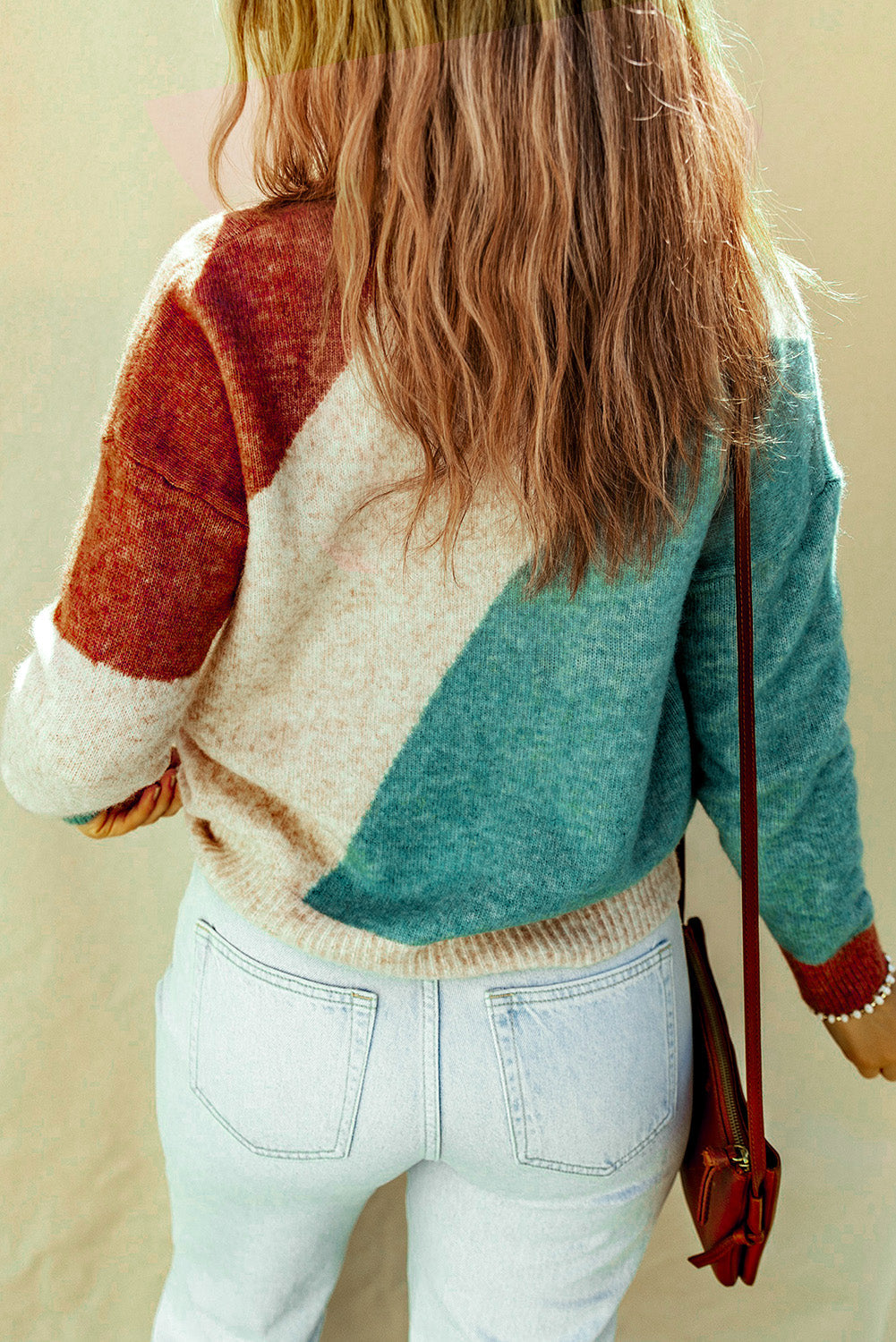 MultiColour Colourblock Ribbed Trim Round Neck Sweater eAura