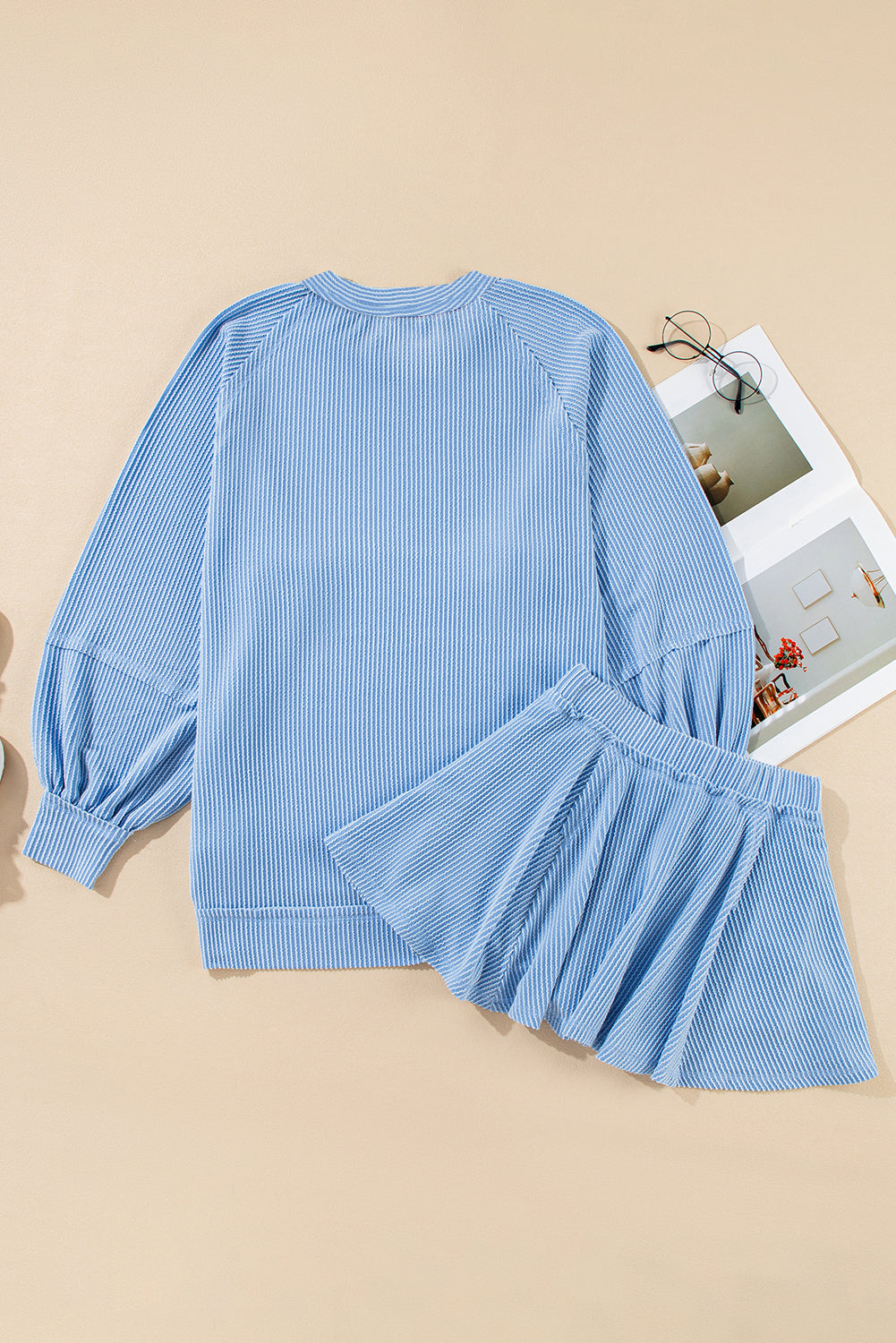 Soft Cord Lantern Sleeve Top & High Waist Ruffled Mini Skort Co-ord Dear-Lover Dropshipping