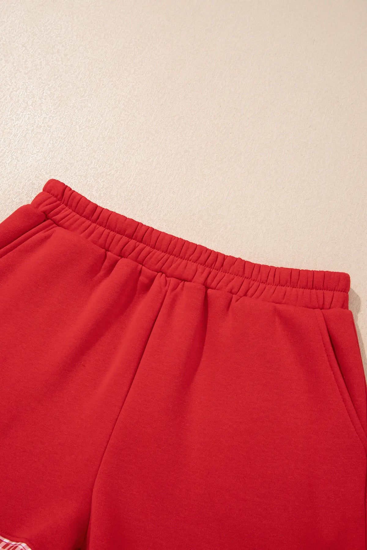 Gingham Trim Baggy Pullover 2pcs Short Set – Fiery Red