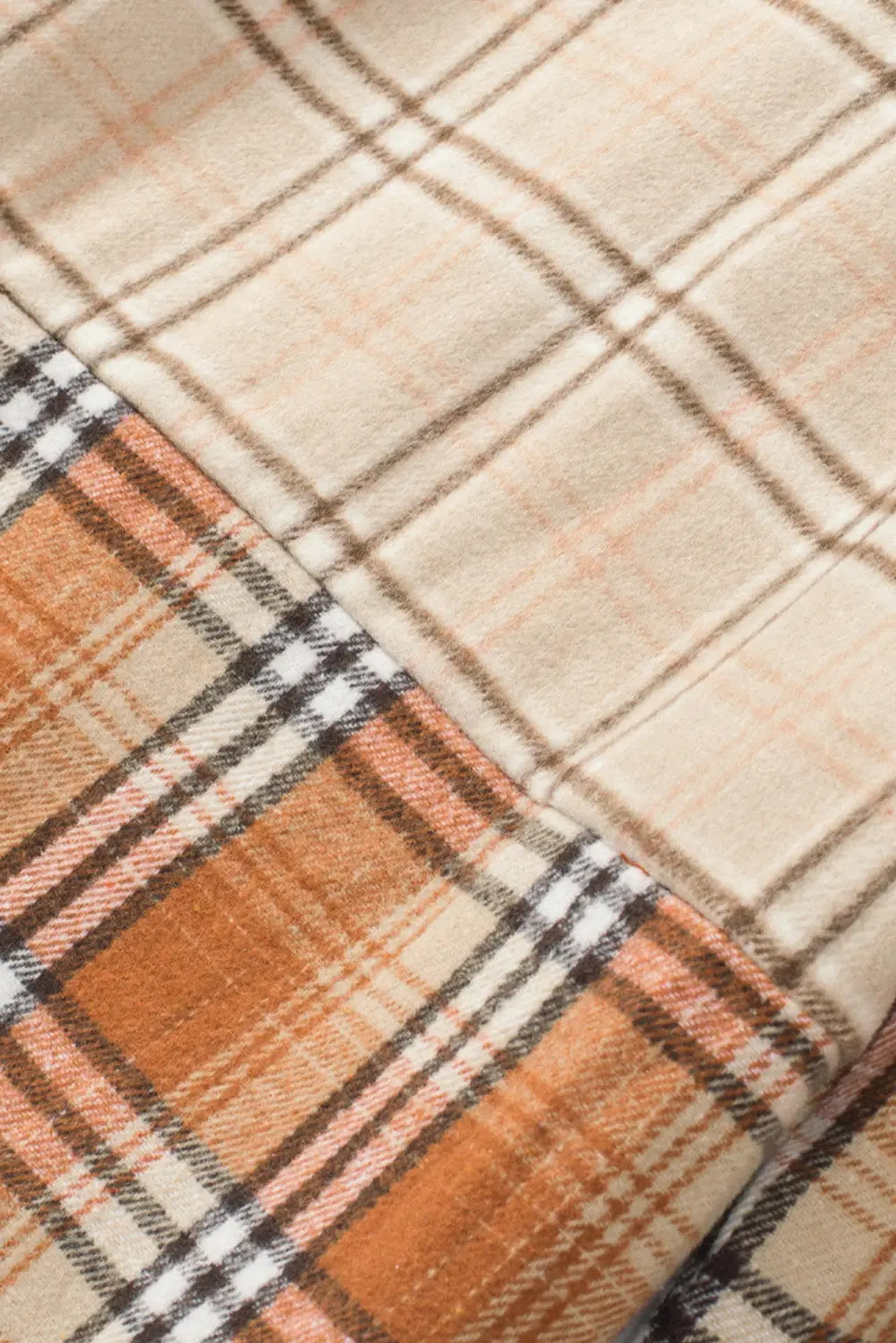Orange Plaid Colour Block Patchwork Shirt Jacket with Pocket