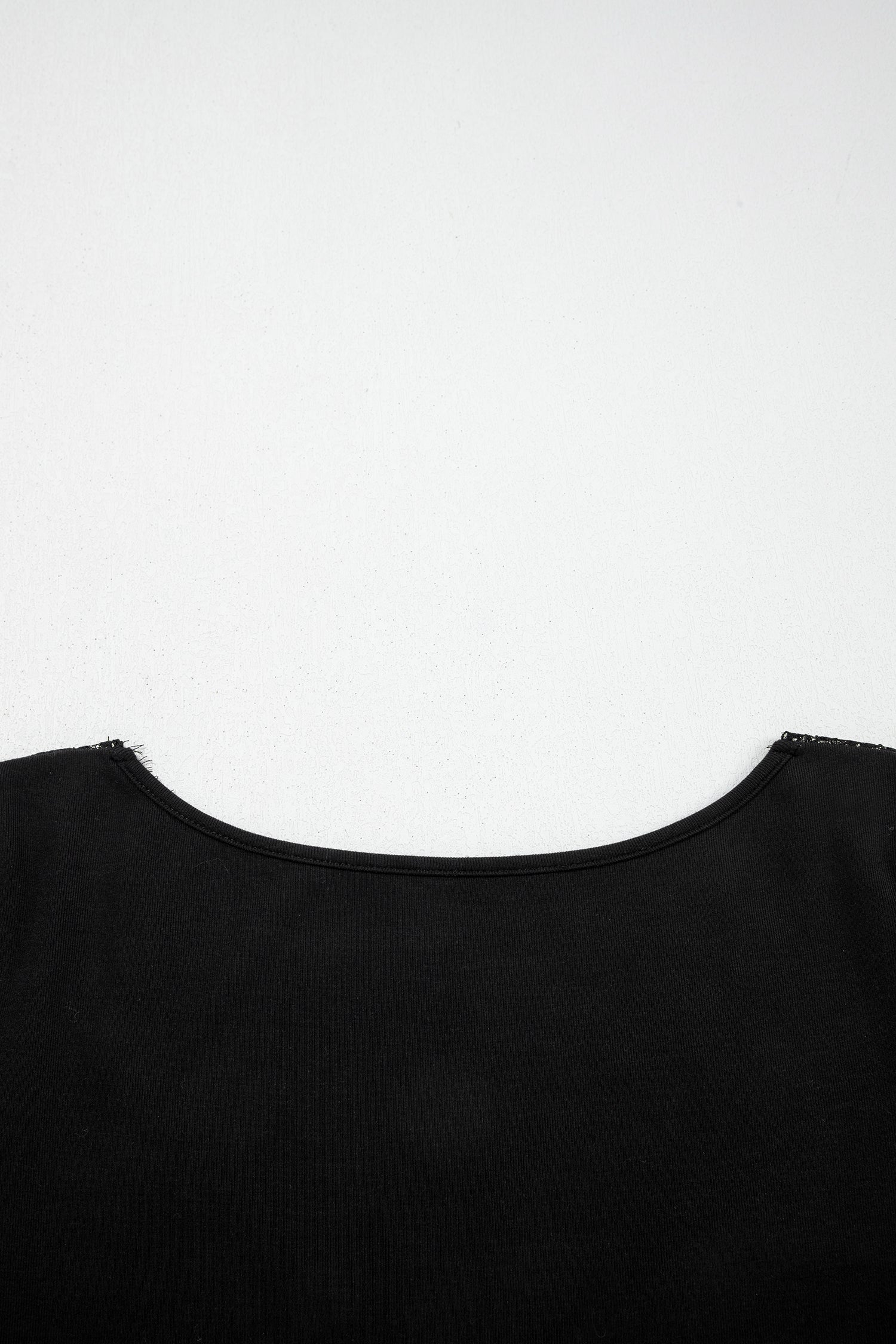 Lace Trim Elegant Neckline Long Sleeve Slim Top – Black