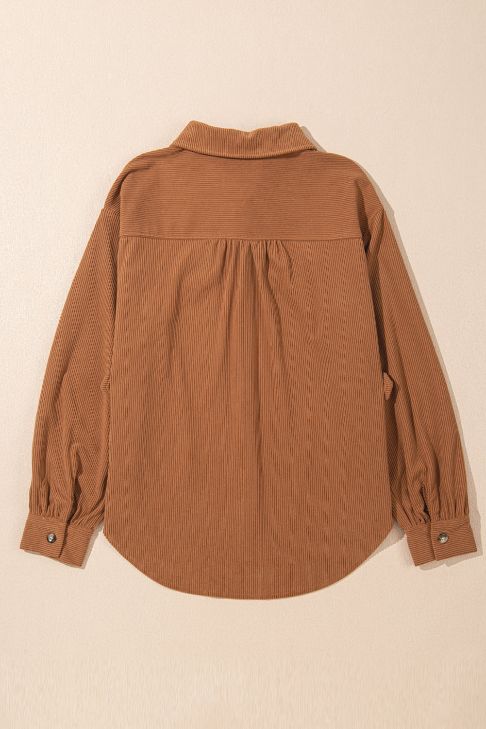 Cinnamon Corduroy Flap Pocket Button Up Round Hem Shacket eAura
