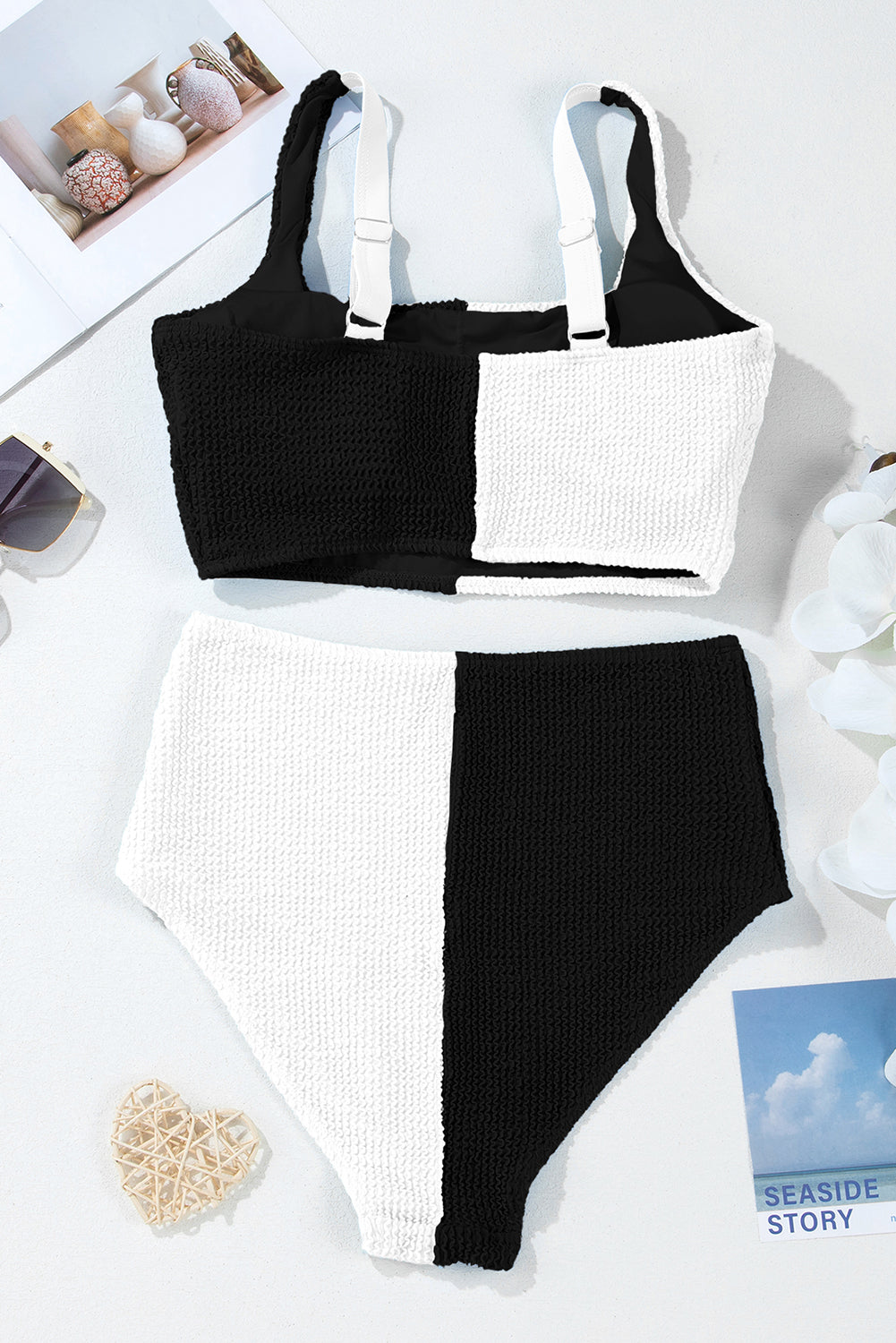 Corded Colorblock Square Neck High Waist Bikini Set