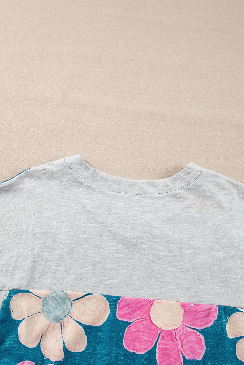 Pink Flower Patchwork Exposed Seam Oversized High Low Top eAura
