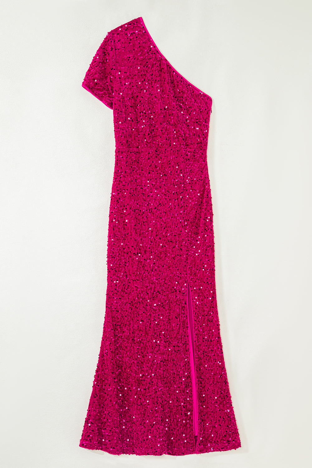 Pink One Shoulder Thigh High Split Bodycon Sequin Gown eAura