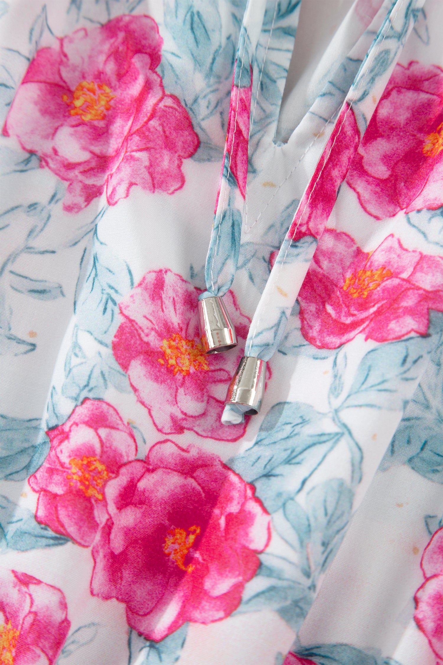 Floral Tie V-Neck Puff Sleeve Ruffle Tiered Midi Dress