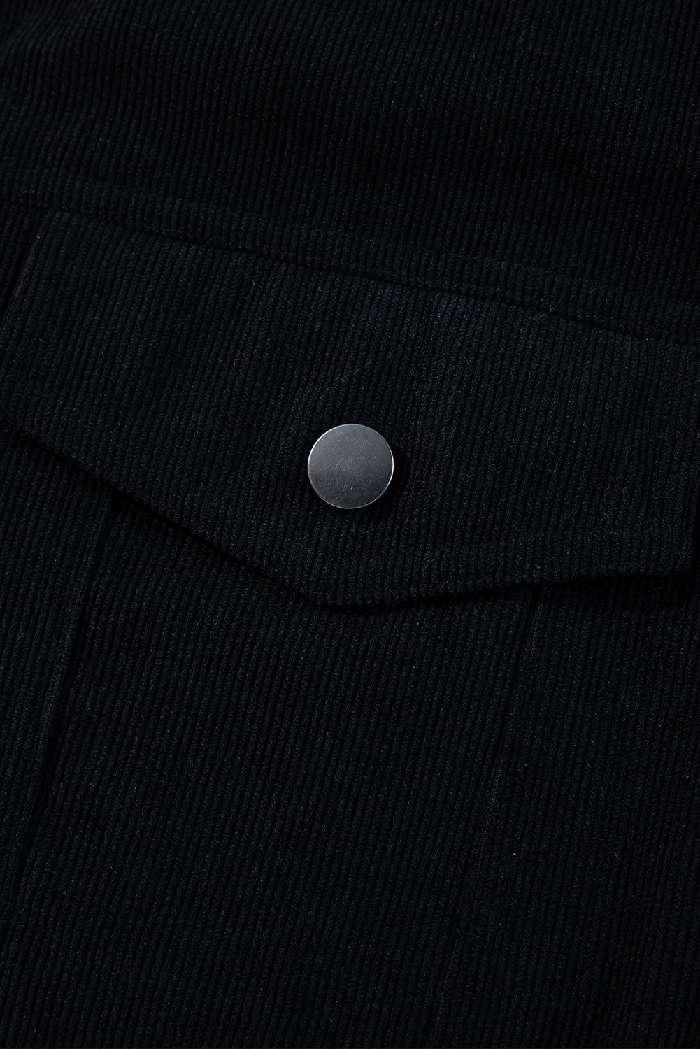Black Fleece Lined Button-up Collared Corduroy Crop Jacket eAura