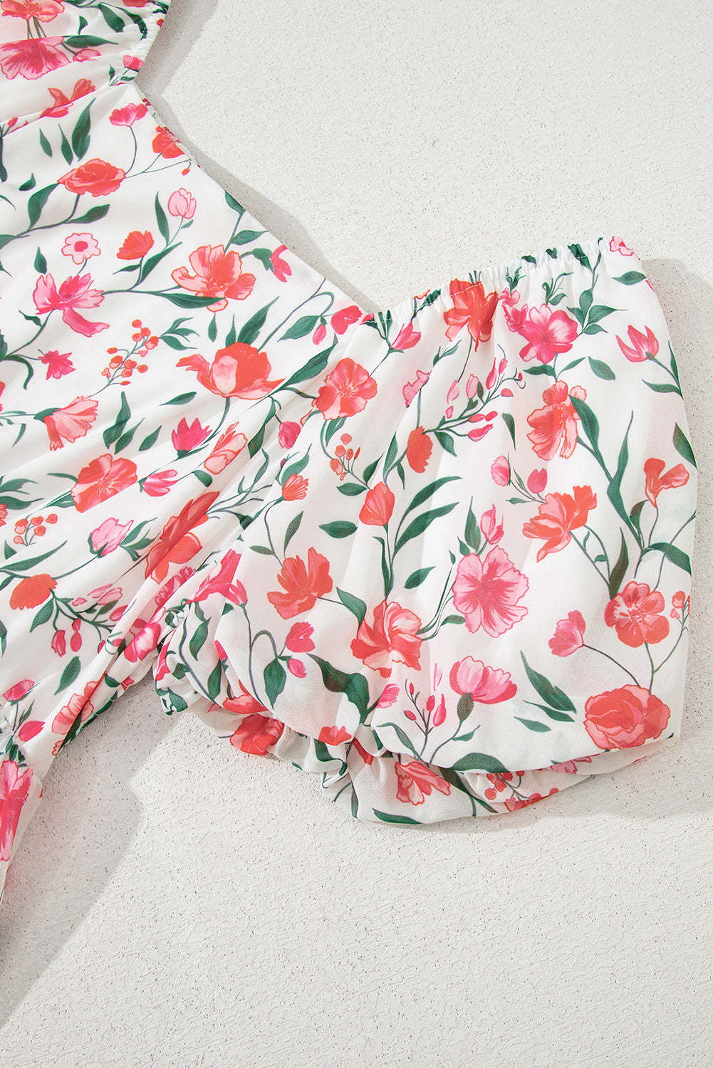 Pink Floral Puff Sleeve Square Neck Empire Waist Tiered Maxi Dress eAura