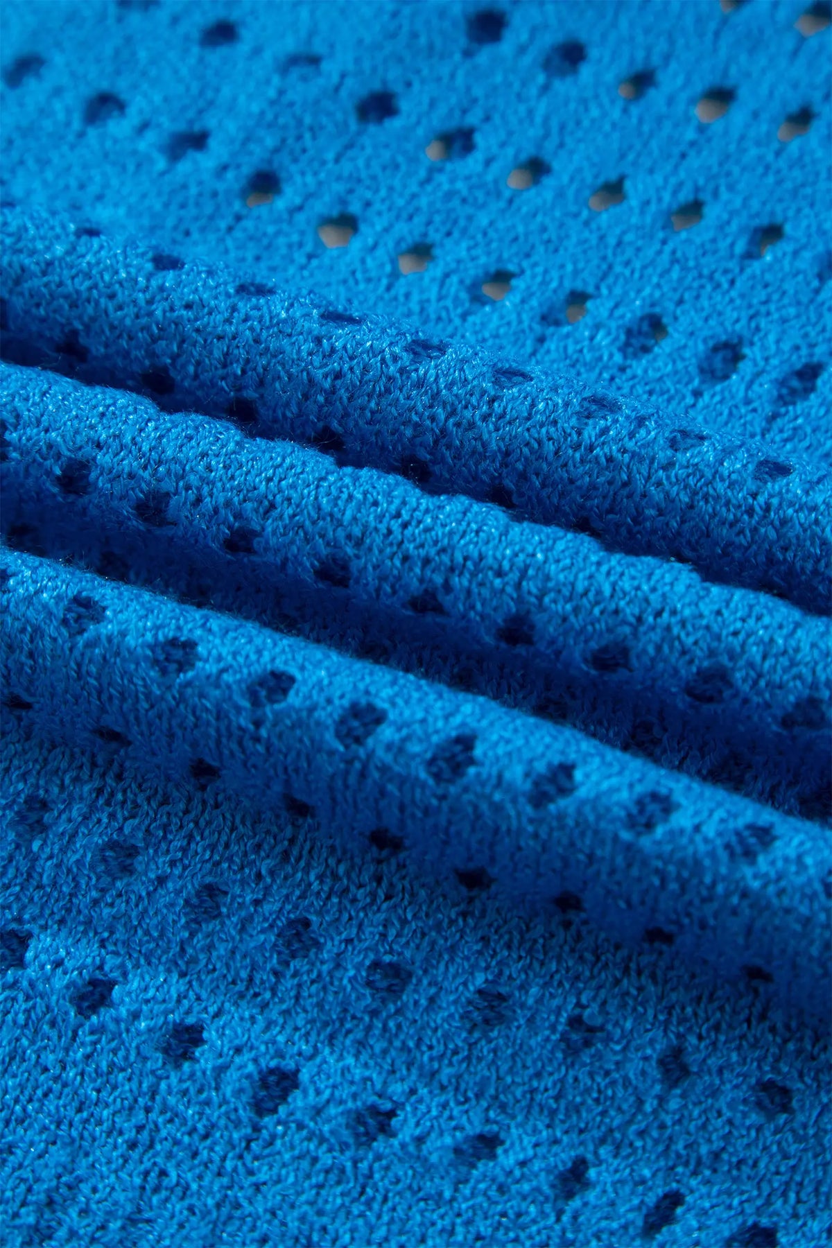 Sky Blue Solid Colour Hollowed Knit Short Sleeve Zipper Collar Knitwear Top – Light Blue