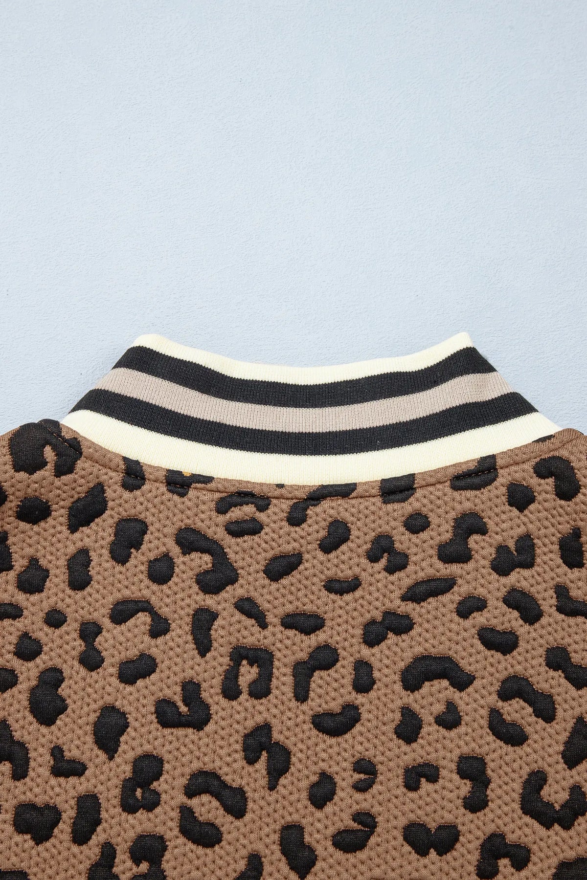 Leopard Print Striped Trim Collar Long Sleeve Shift Pullover – Brown