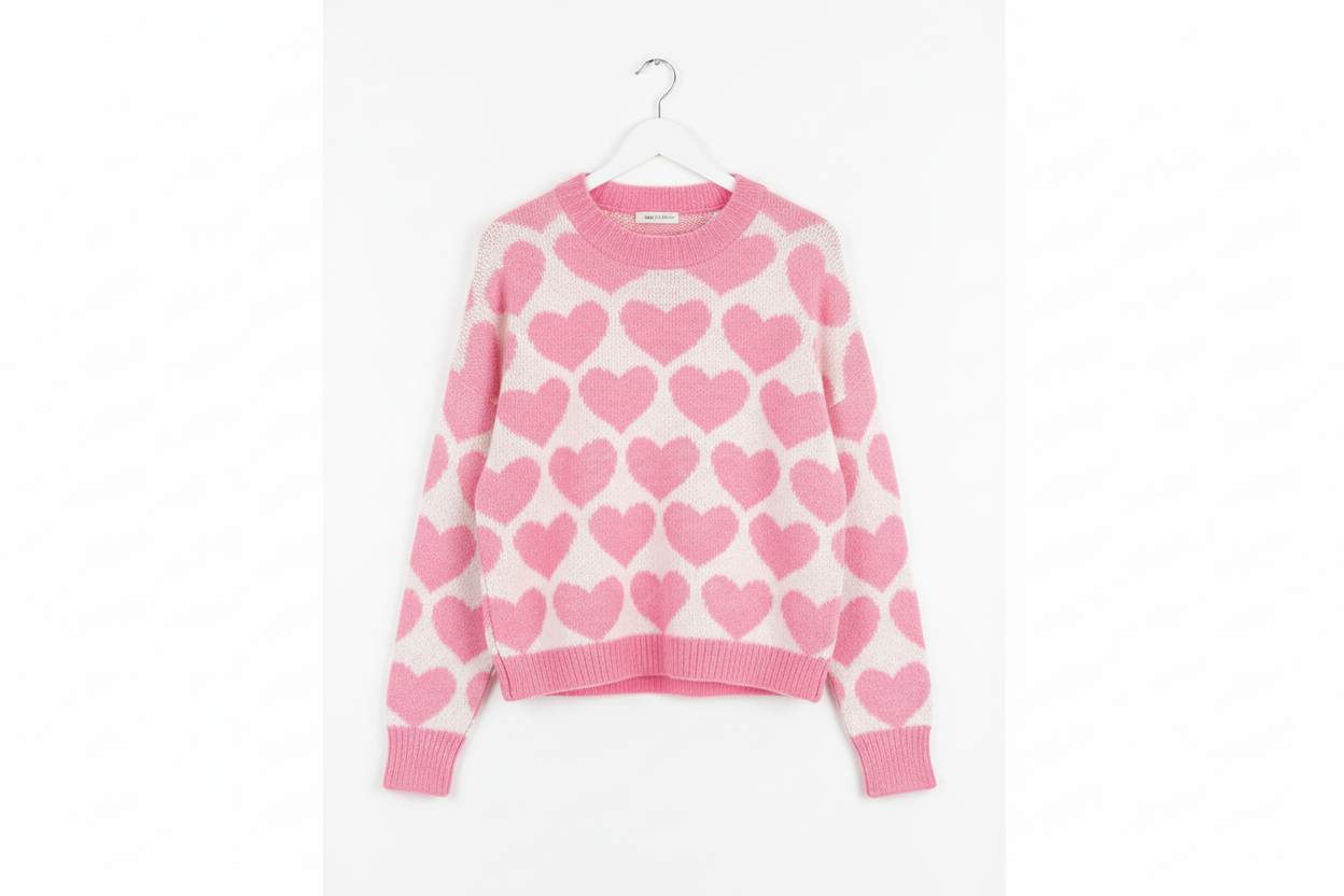 Pink Love Heart Valentine Knit Sweater - Sweaters & Cardigans/Sweaters