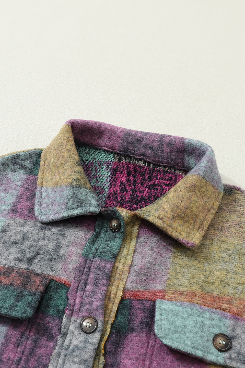 MultiColour Brushed Plaid Pocketed Oversize Shacket eAura