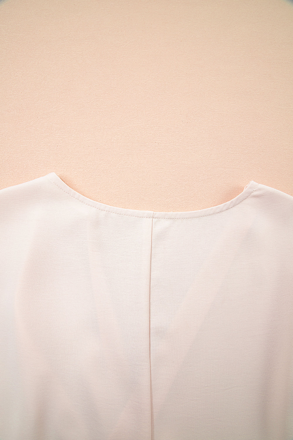 V-Neck Knotted Ruched Short Sleeve Peplum Blouse eAura