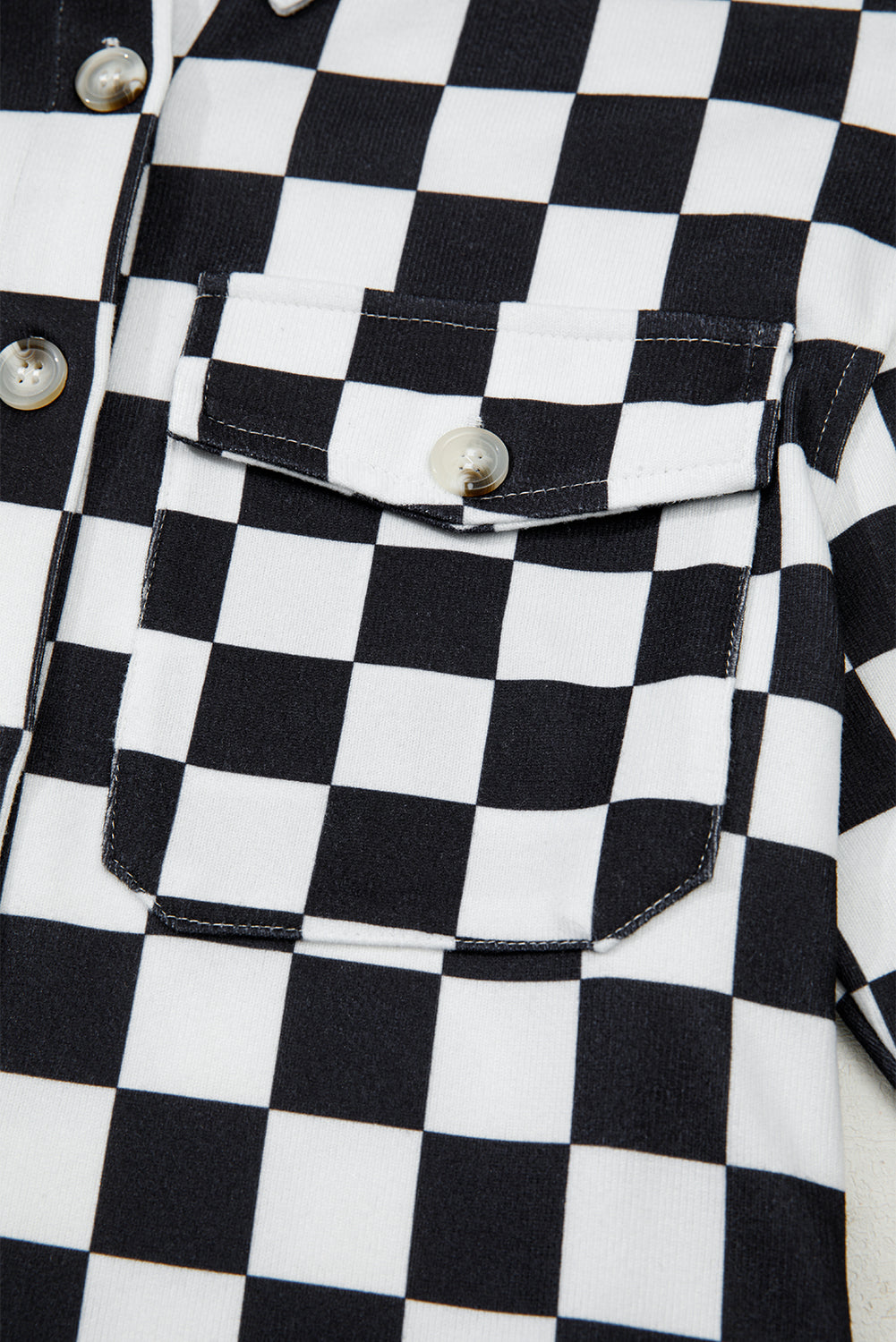 Checkerboard Flap Pocket Button Front Shacket eAura