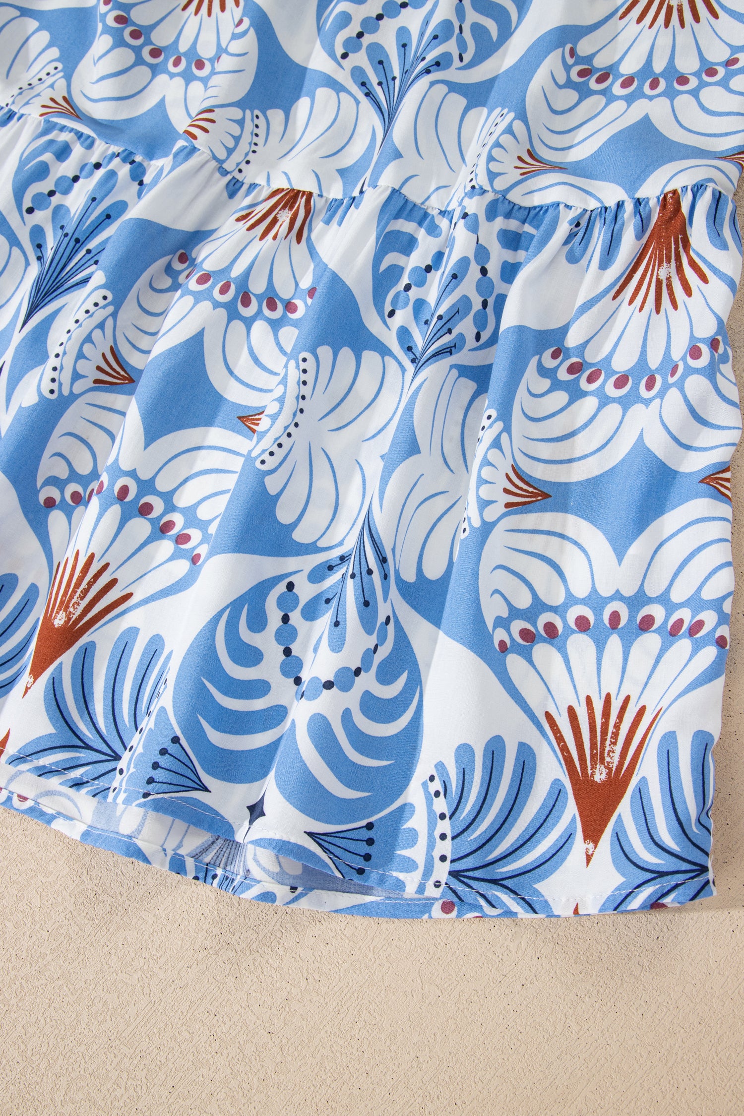 Tropical Botanical Print Flutter Sleeve Maxi Dress – Blue
