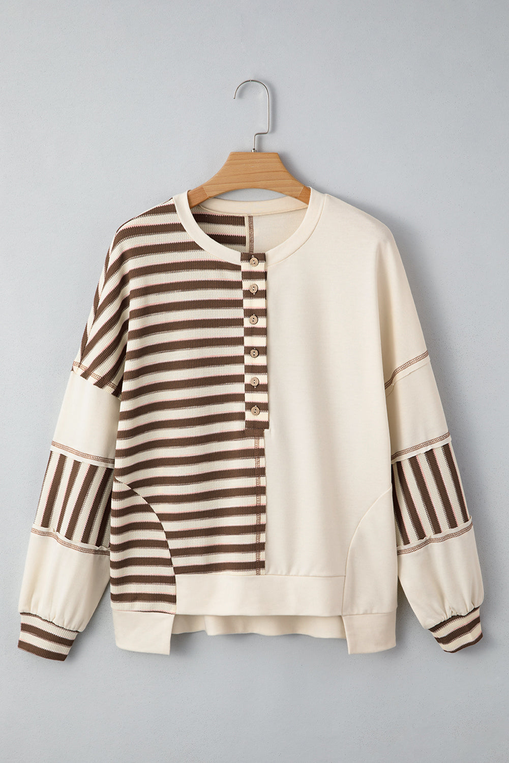 Stripe Stitched Detail Patchwork Oversized Pullover Top - eAura