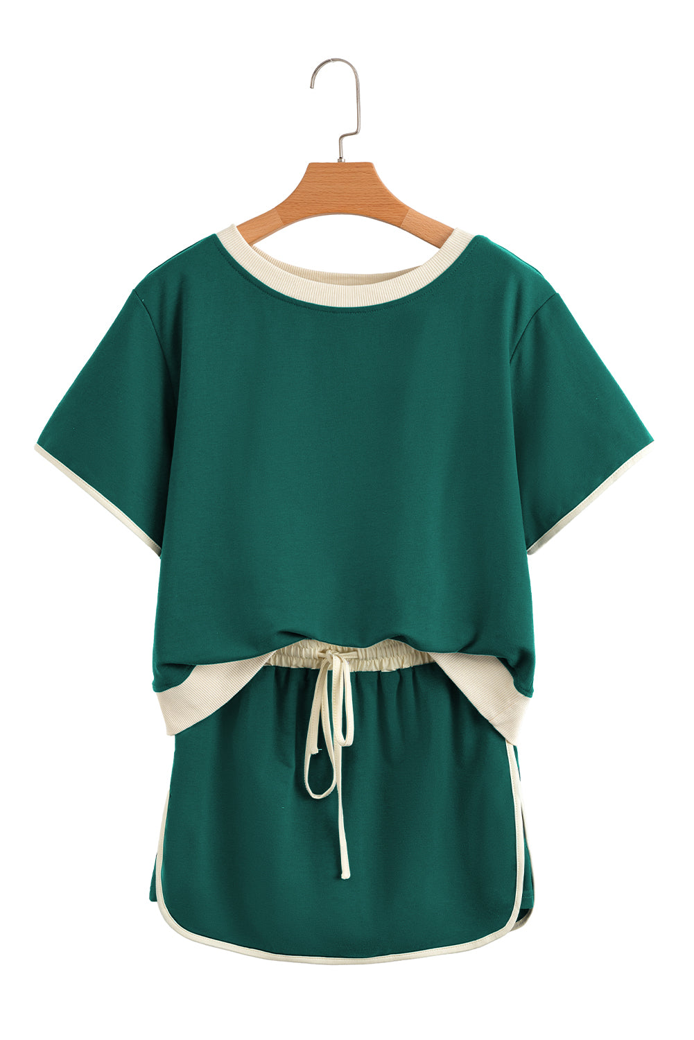 Evergreen Colourblock Edge Drop Shoulder T Shirt and Skirt 2Pcs Set Co-ord eAura