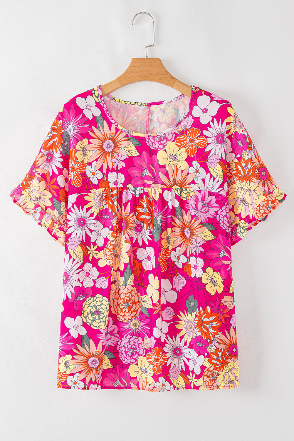 Rose Plus Size Floral Print Ruffle Short Sleeve Blouse BB Fashion Outlet