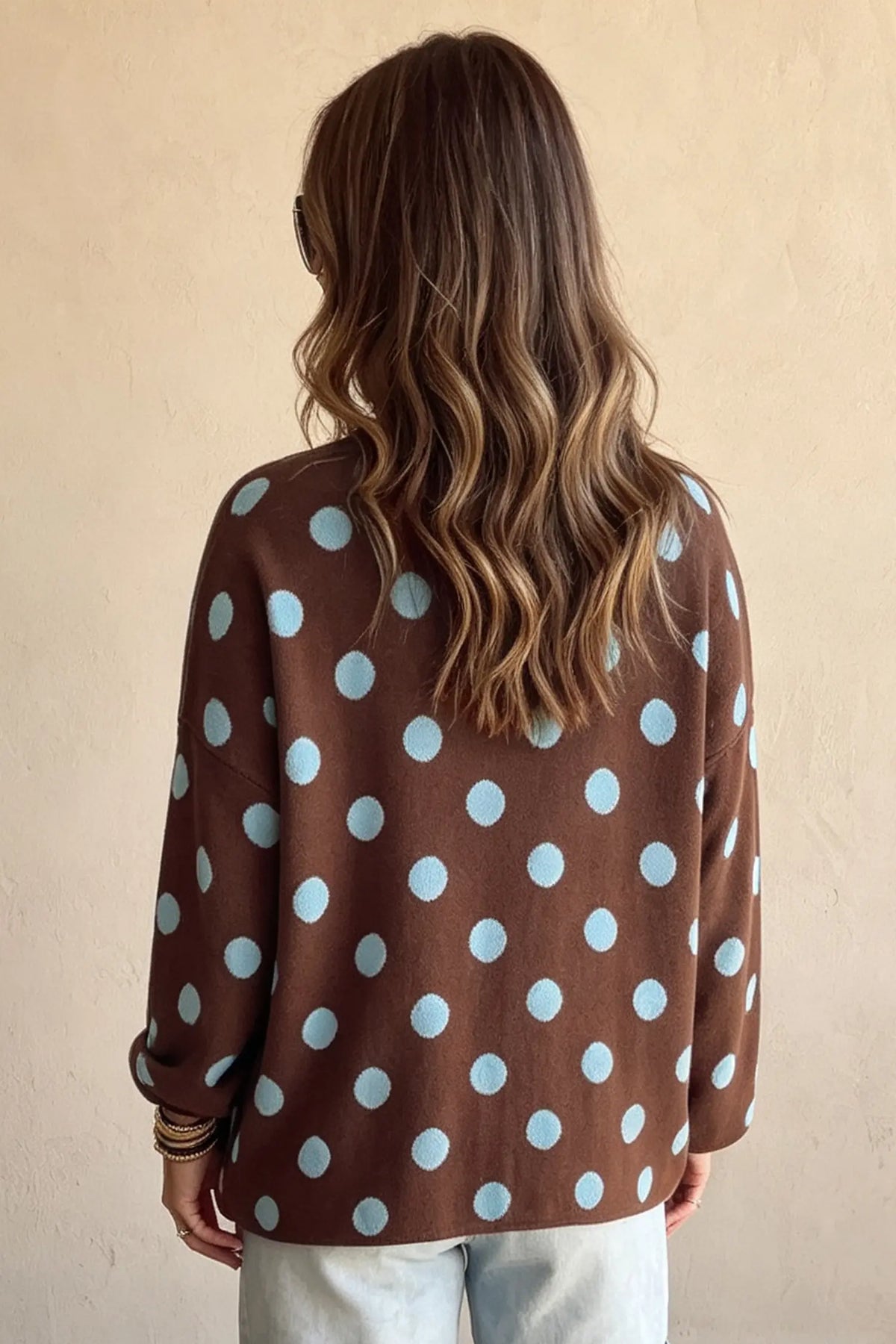 Cardigan Polka Dot Button Down Dropped Shoulder Shift