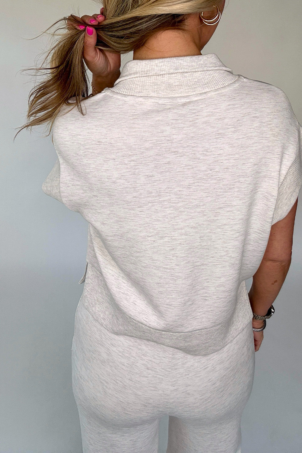 Light Grey Half Zip Polo Tee Casual Pant Set - Two Piece Sets/Pant Sets