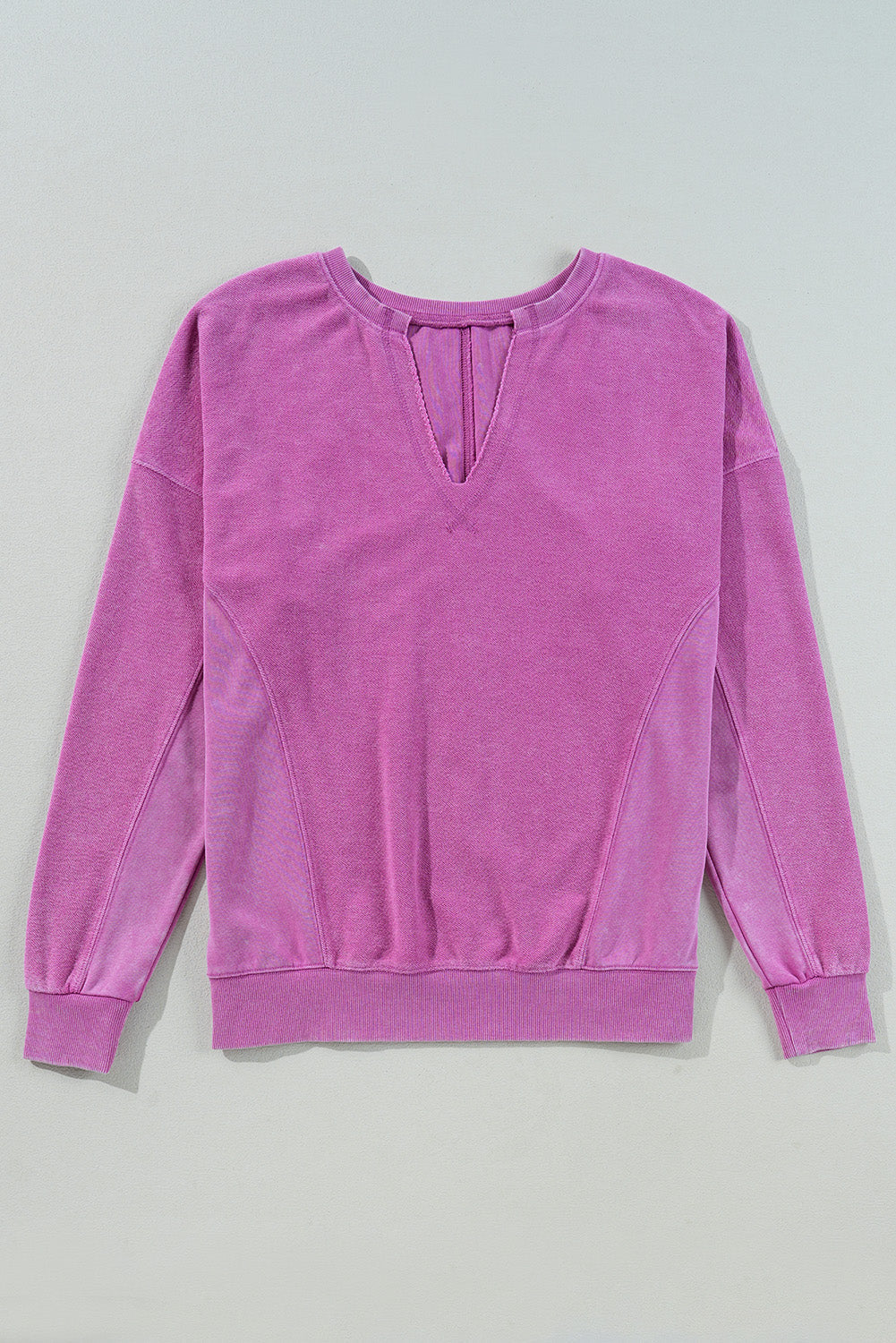 Bright Pink Solid Colour Notched Neck Drop Shoulder Sweatshirt Beagle Boutique Fashion Outlet