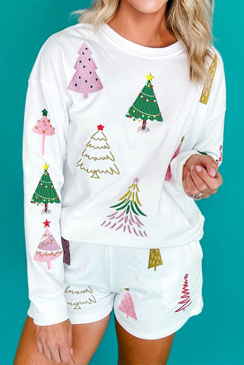Christmas Tree Long Sleeve Top and Shorts Co-ord Lounge Set eAura