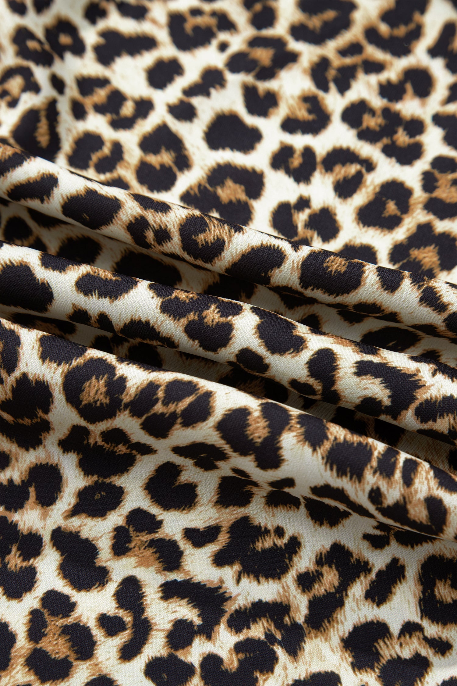 Plus Size Leopard Print Striped Trim V-Neck Drop Waist Long Sleeve Mini Dress - eAura