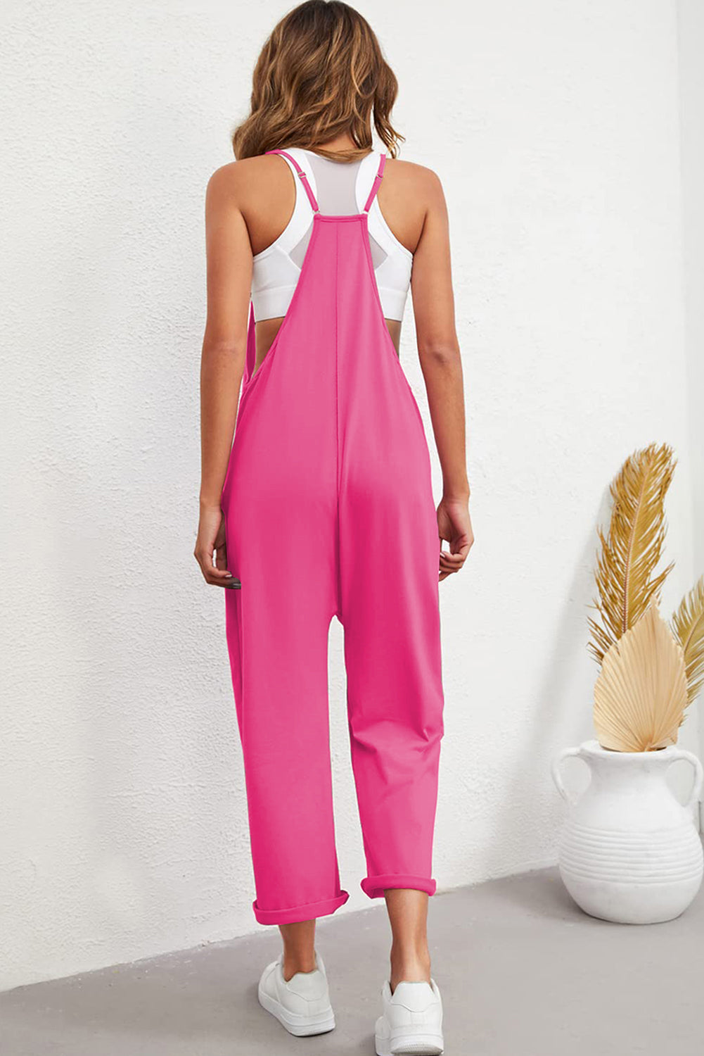 Green Pocketed Adjustable Spaghetti Strap Straight Leg Jumpsuit eAura