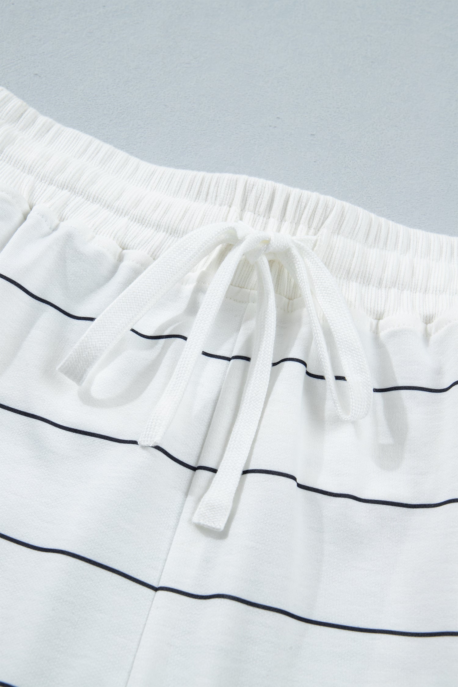 Half Sleeve Tee Drawstring Shorts 2pcs Set – White Stripe