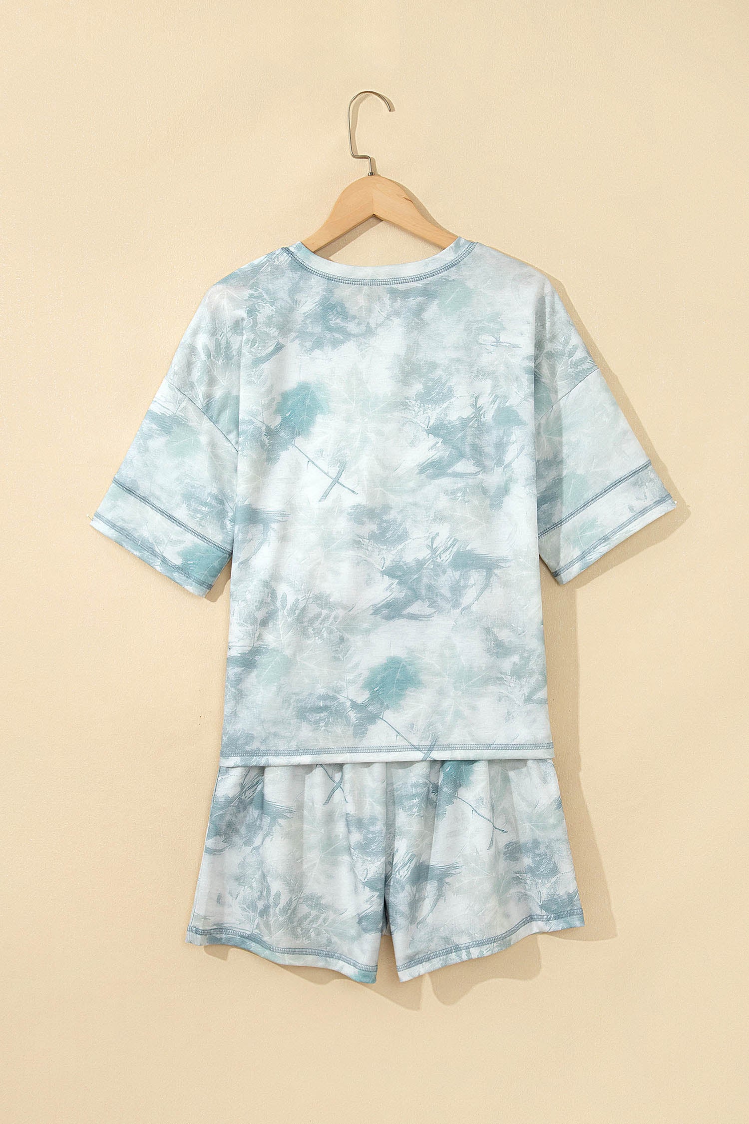 Casual Camouflage Short Sleeve Elastic Waist 2pcs Set – Green