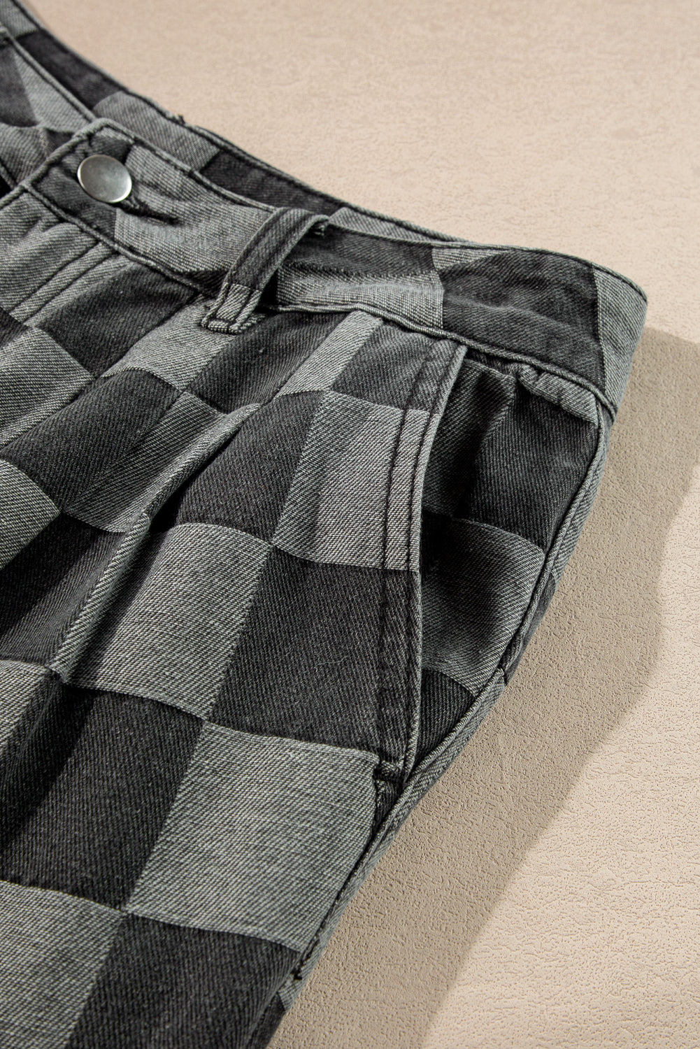 Dark Grey Checkered Denim Wide Leg Jeans eAura