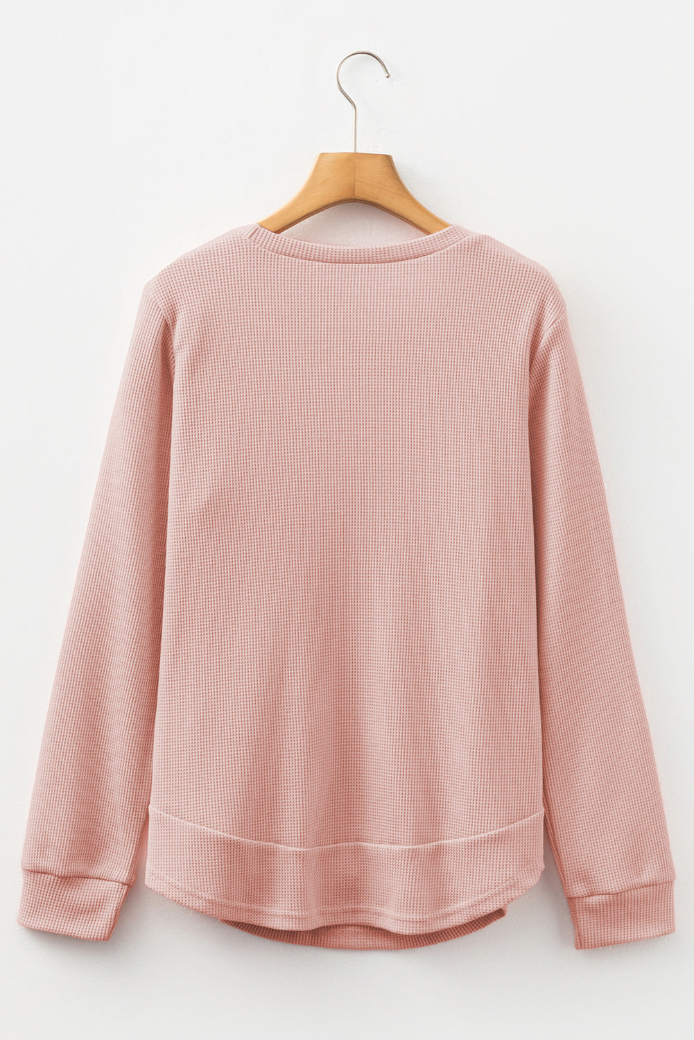 Rounded Hem Waffle Long Sleeve Top - eAura