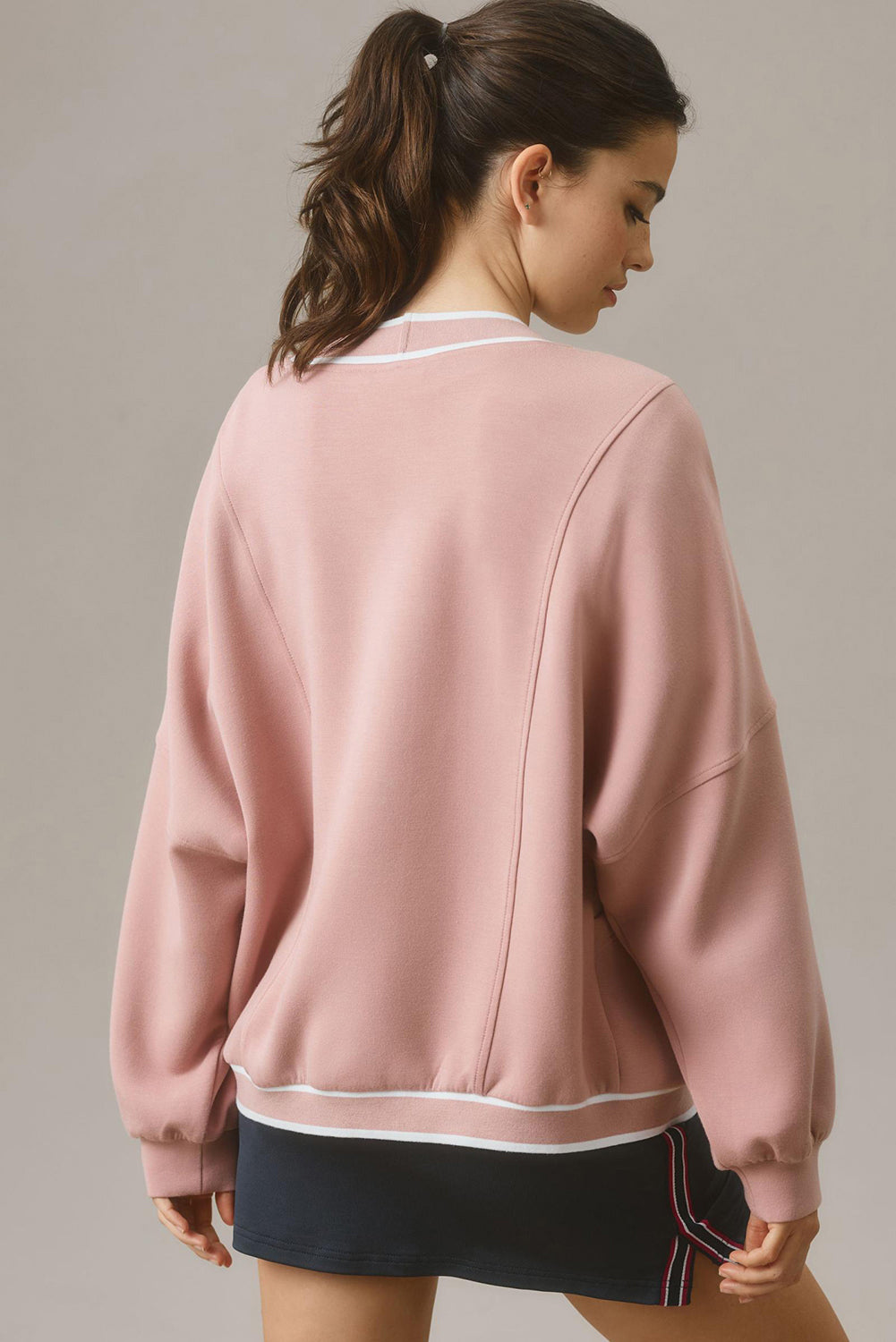 Pink Stripe Contrast Trim V Neck Buttoned Front Pocketed Knit Cardigan eAura