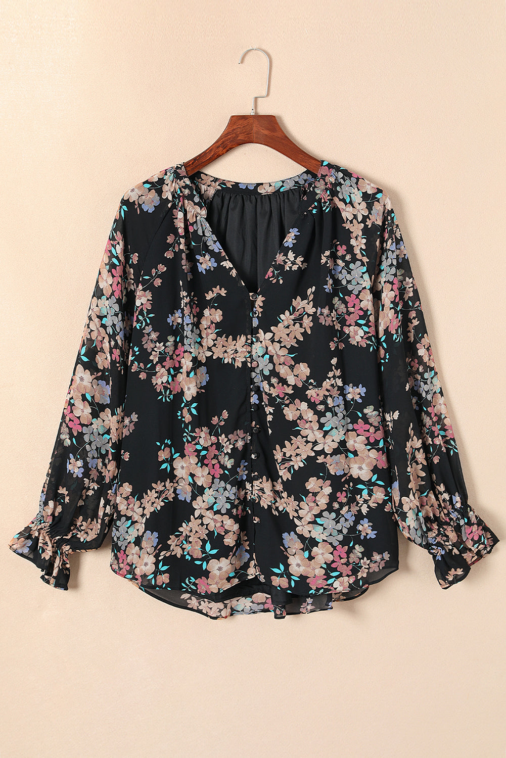 Black Wildflower Print Chiffon Blouse - Tops/Blouses & Shirts