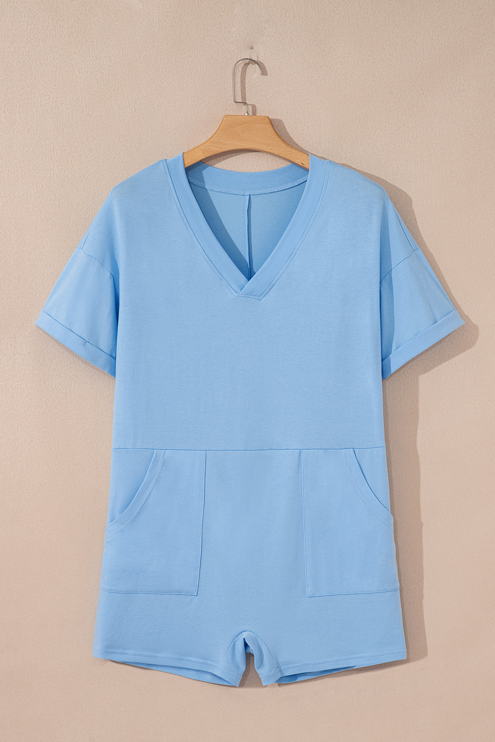 Loose Half Sleeve V-Neck Knit Romper eAura