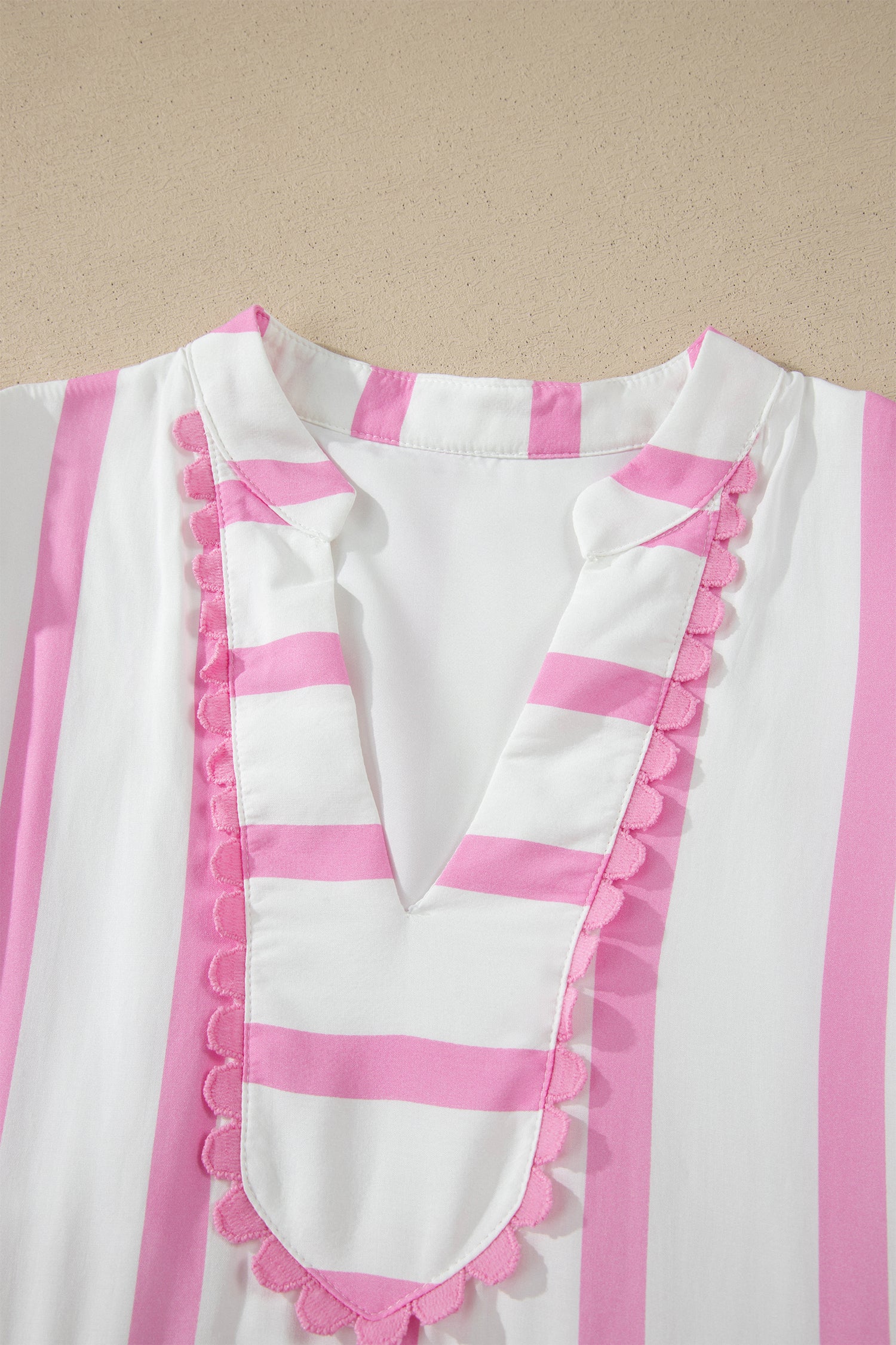 Stripe Ricrac Trim Puff Sleeve Midi Vacation Dress – Pink