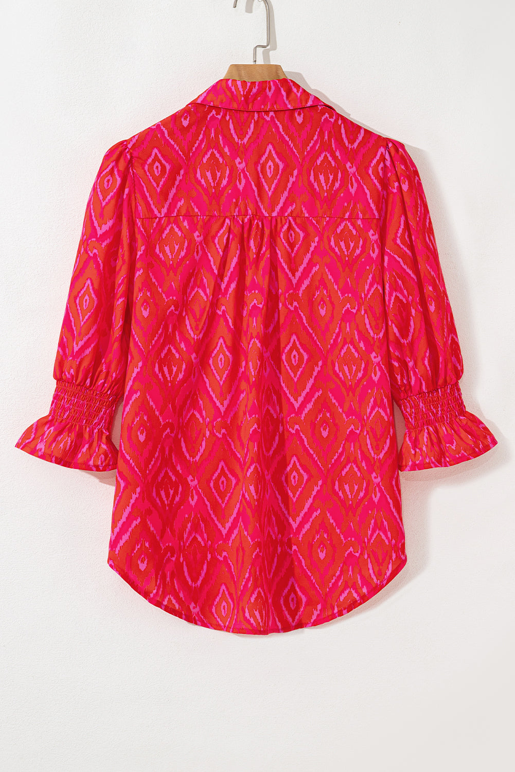 Pink Western Aztec Geometric Ruffled 3/4 Sleeve Shirt eAura