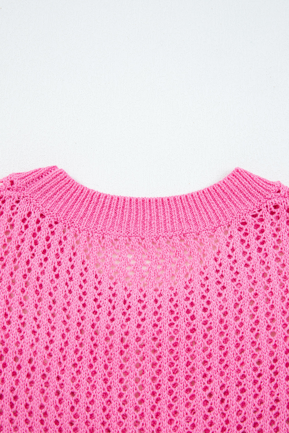 Sachet Pink Sweet Bow Decor Hollow Out Knit Drop Shoulder Sweater eAura
