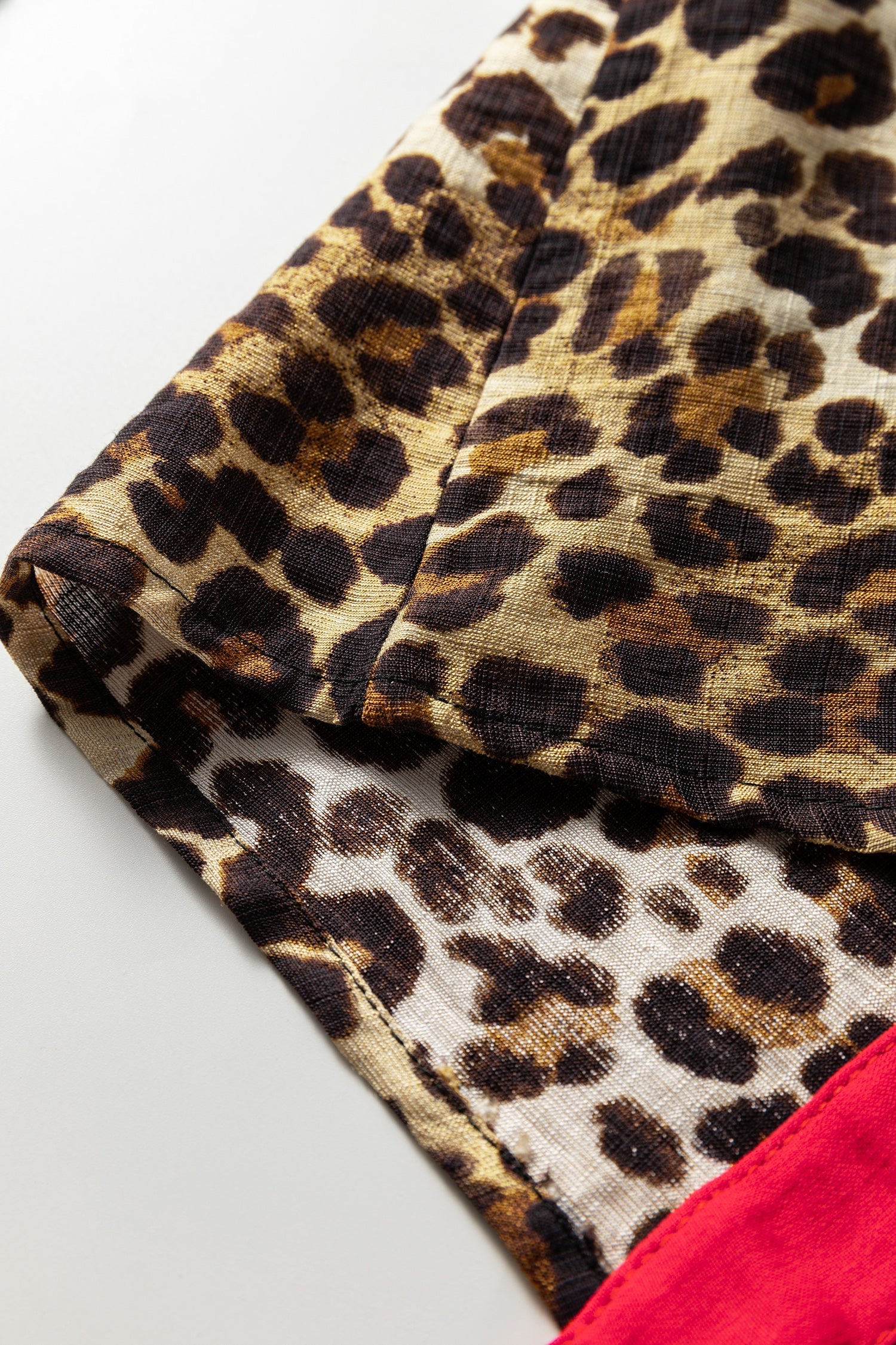 Leopard Allure Contrast Ruffle Trim V-Neck Shirt - eAura