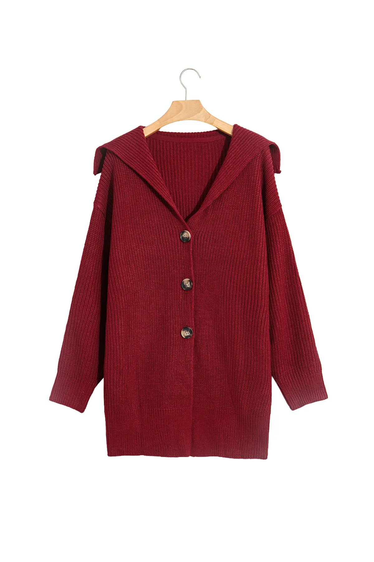 Red Dahlia Solid Colour Knit Oversized Button Front Sweater Cardigan – Burgundy