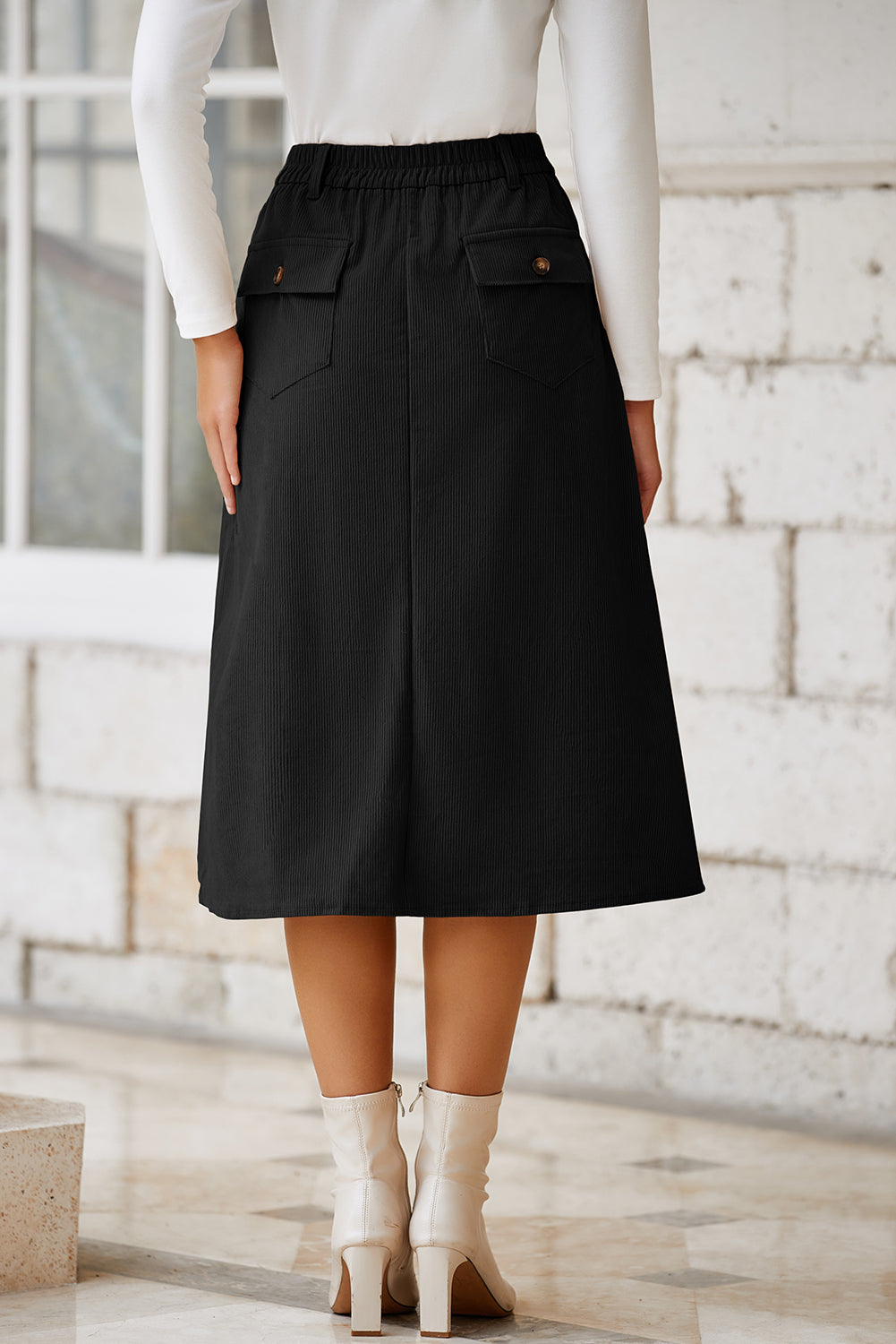 Front Slit Shift High Waist Midi Skirt - eAura