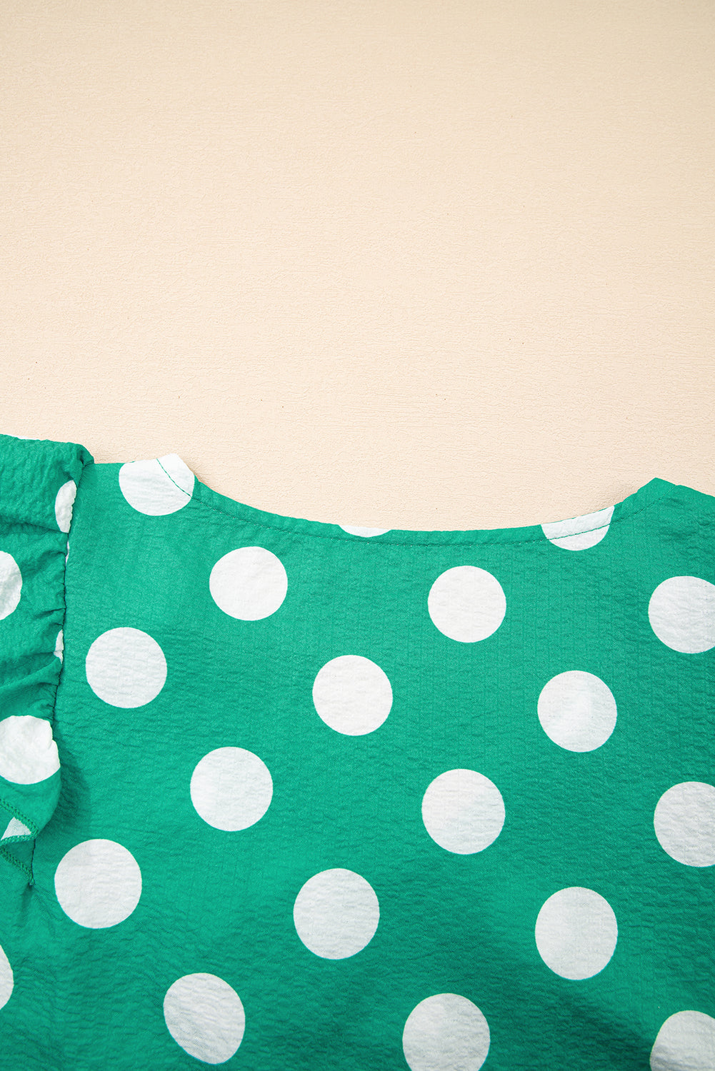 Black Polka Dot Print Ruffled Sleeve V Neck Blouse eAura