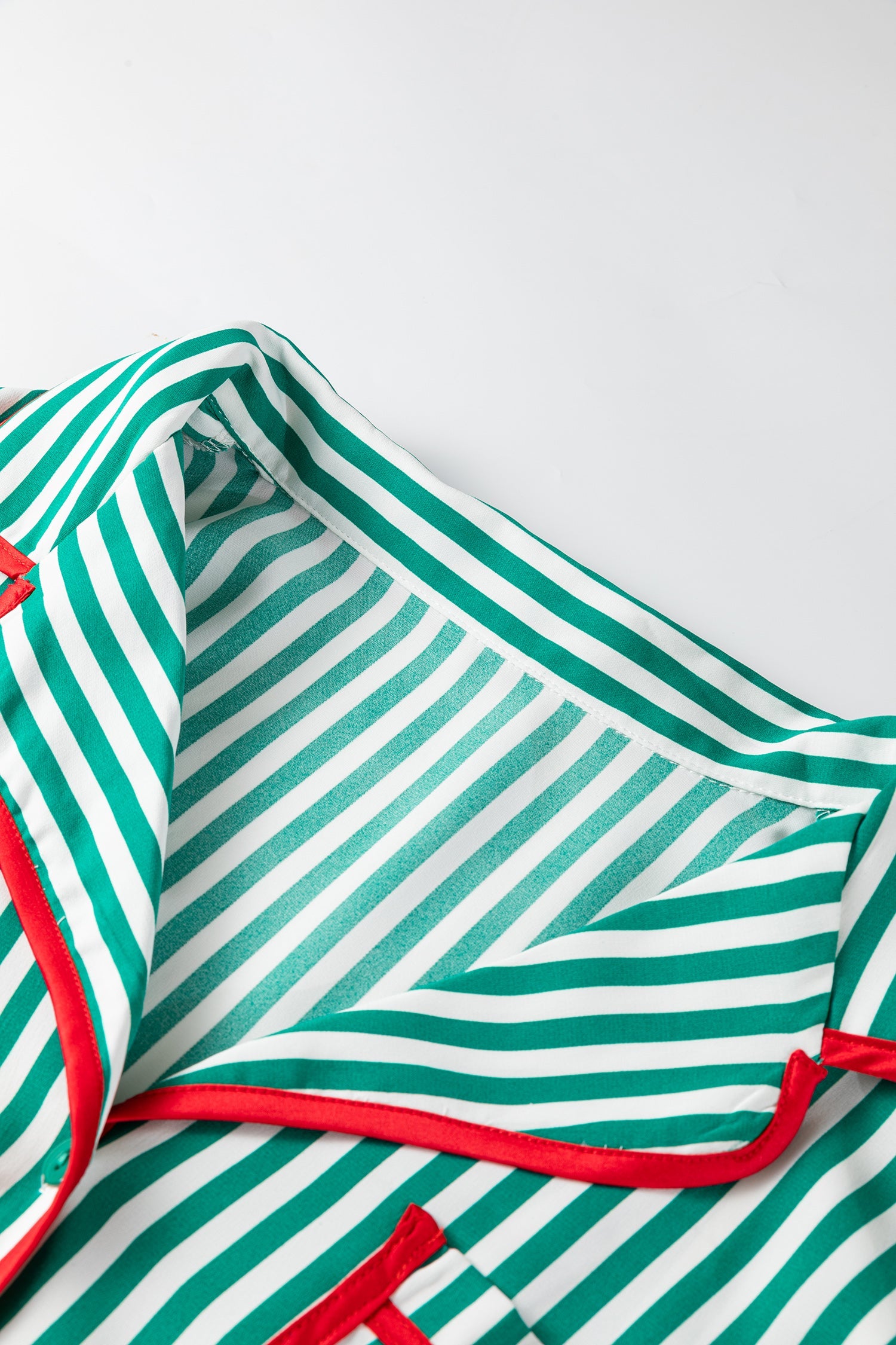 Striped Contrast Velvet Trim Bow Knot Waist Pyjama Set - Loungewear & Sleepwear/Sleepwear