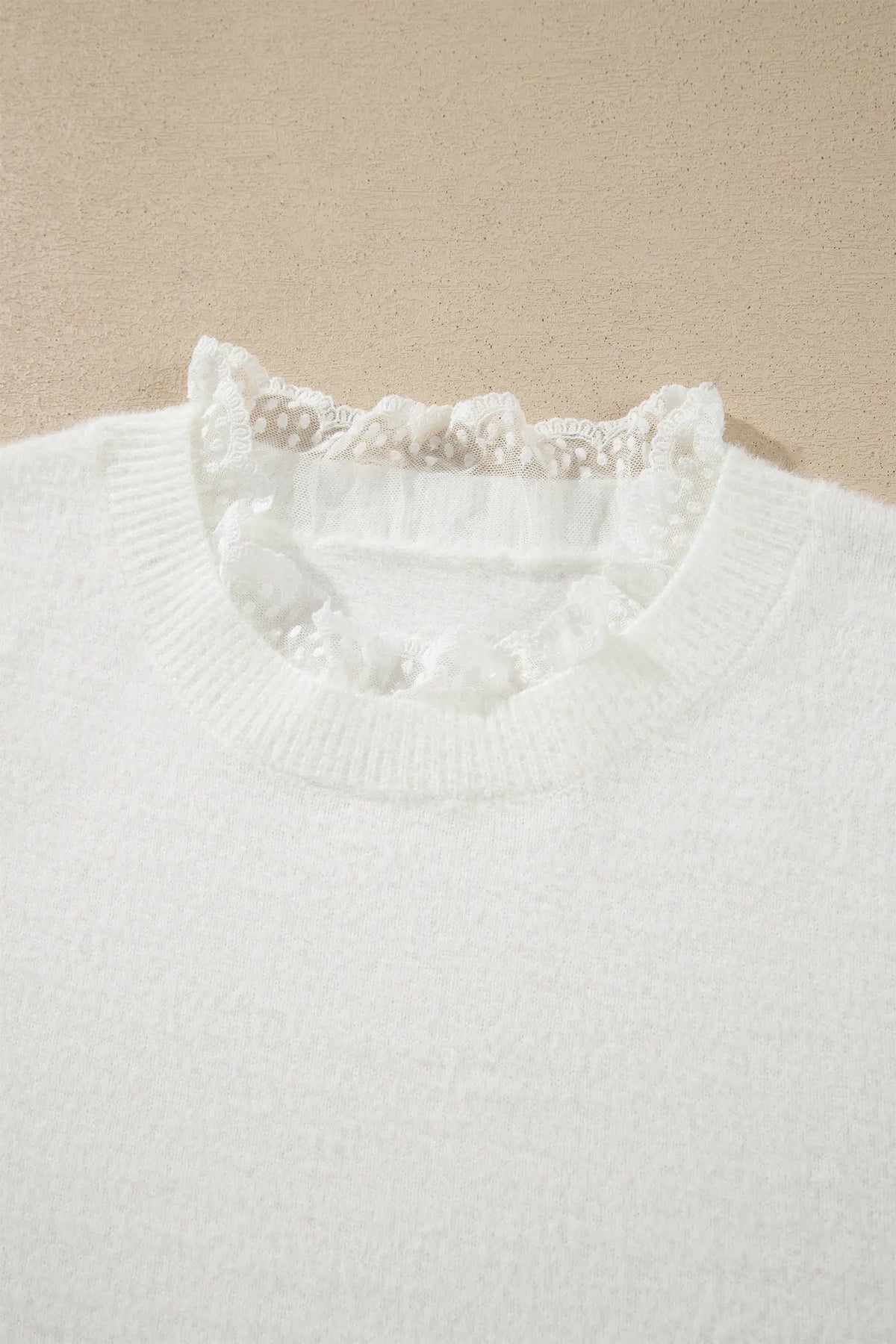 White Lace Trim Neck Cuff Patchwork Long Sleeve Pullover Sweater