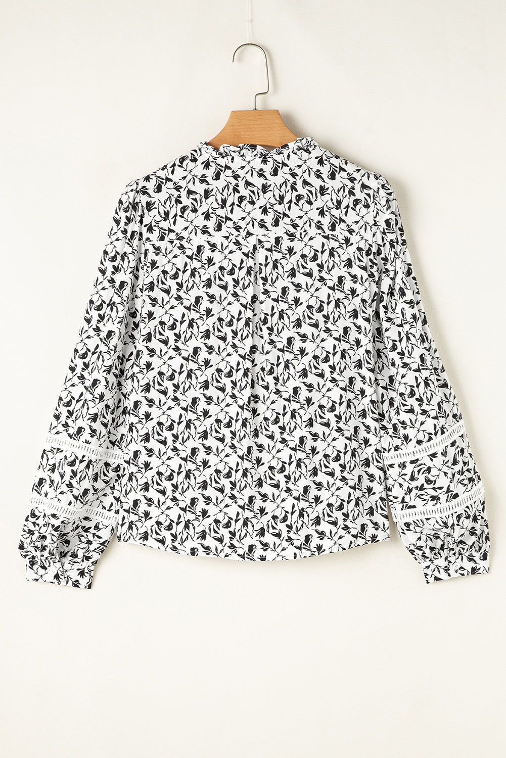 Printed Lace Detail Floral Puff Sleeve Fall Shirt - eAura
