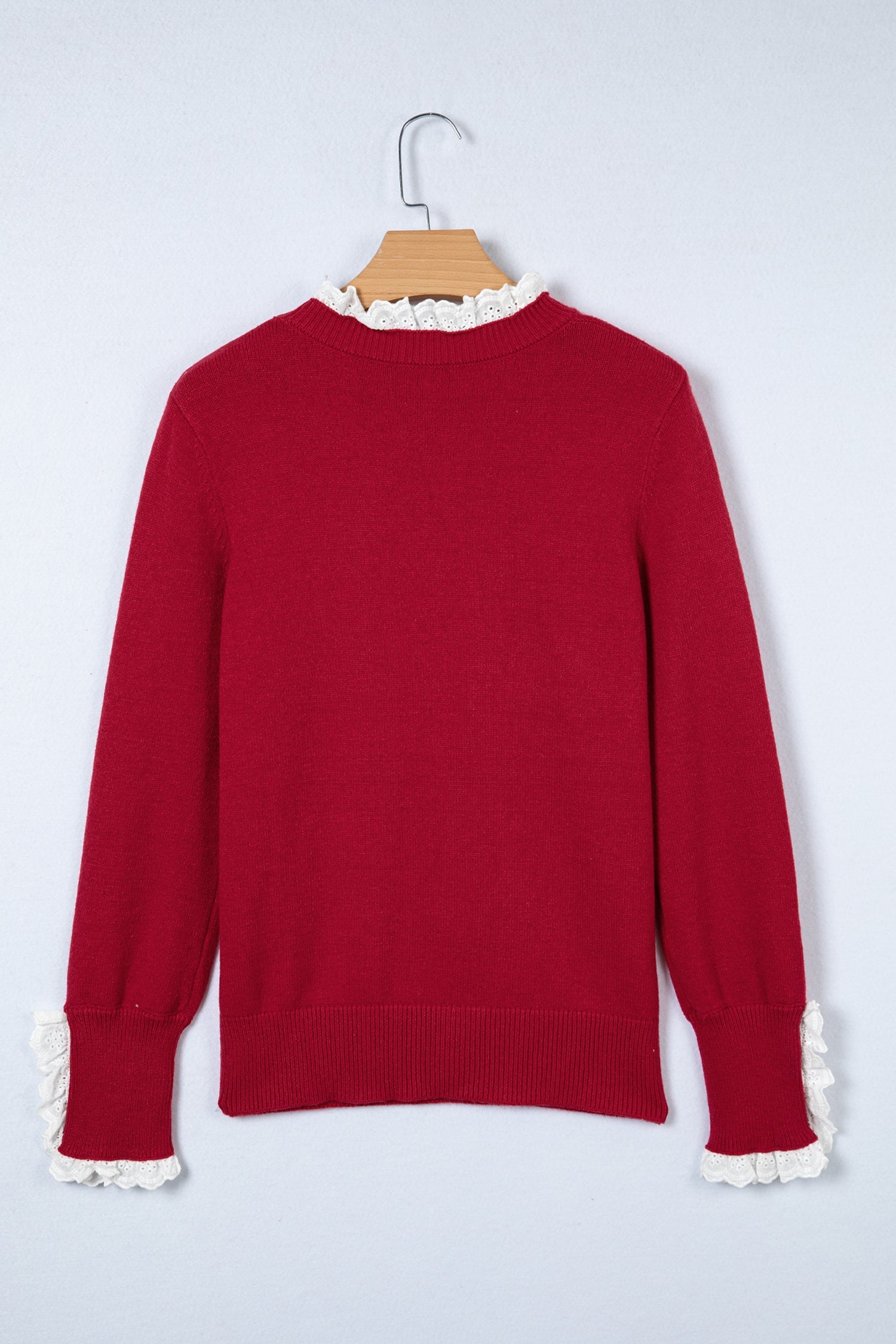 Lace Trim Sweater Patchwork Buttoned Cuffs Loose - Sweaters & Cardigans/Sweaters