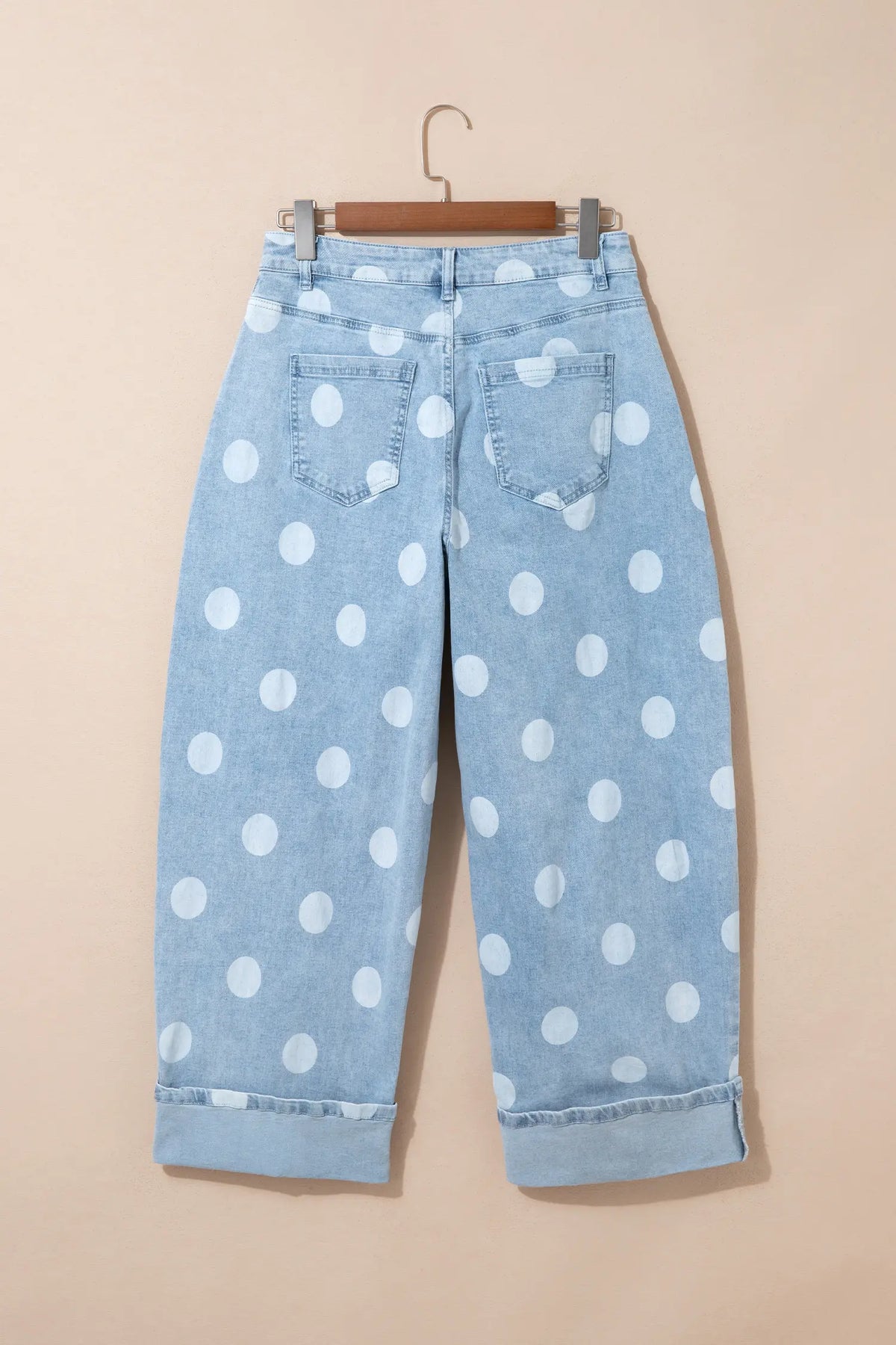 Polka Dot Ankle-Length Metal Button Casual Jeans – Brown
