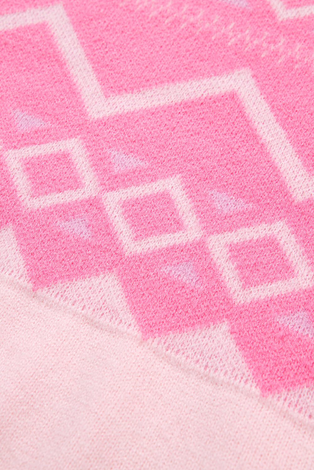 Pink Western Aztec Geometric Drop Shoulder Sweater eAura