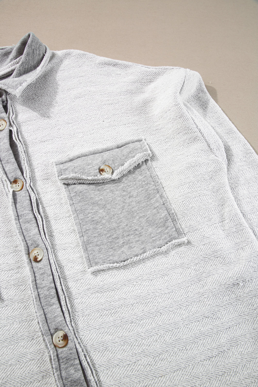Grey Contrast Flap Pockets Relaxed Shacket Beagle Boutique Fashion Outlet