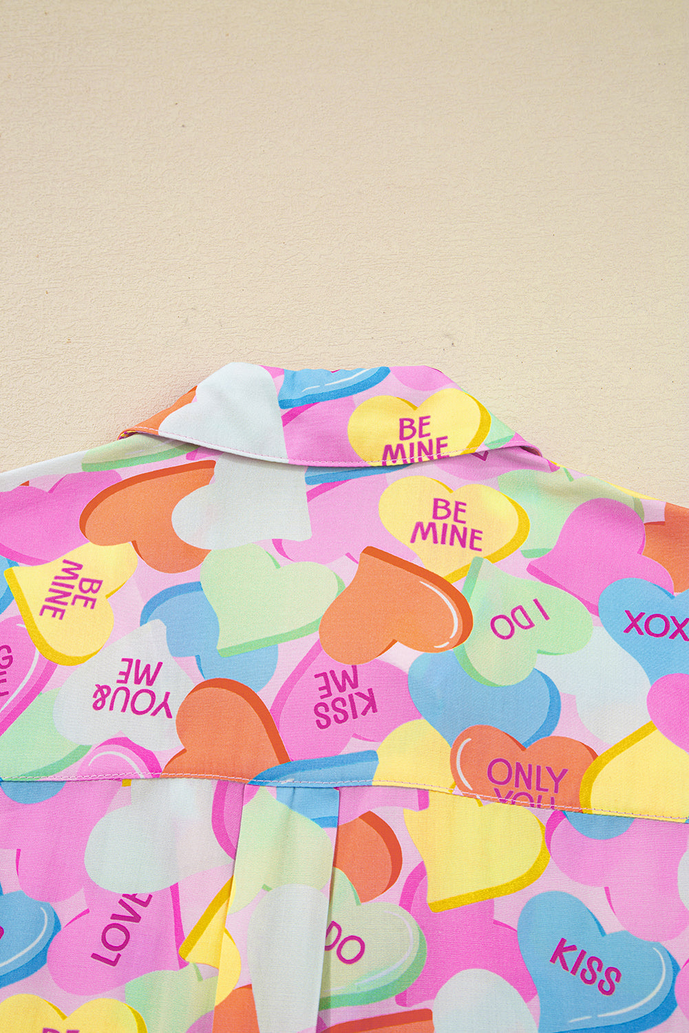 Candy Heart V-Neck Collared Tunic Shirt and Shorts Pyjama Set - eAura